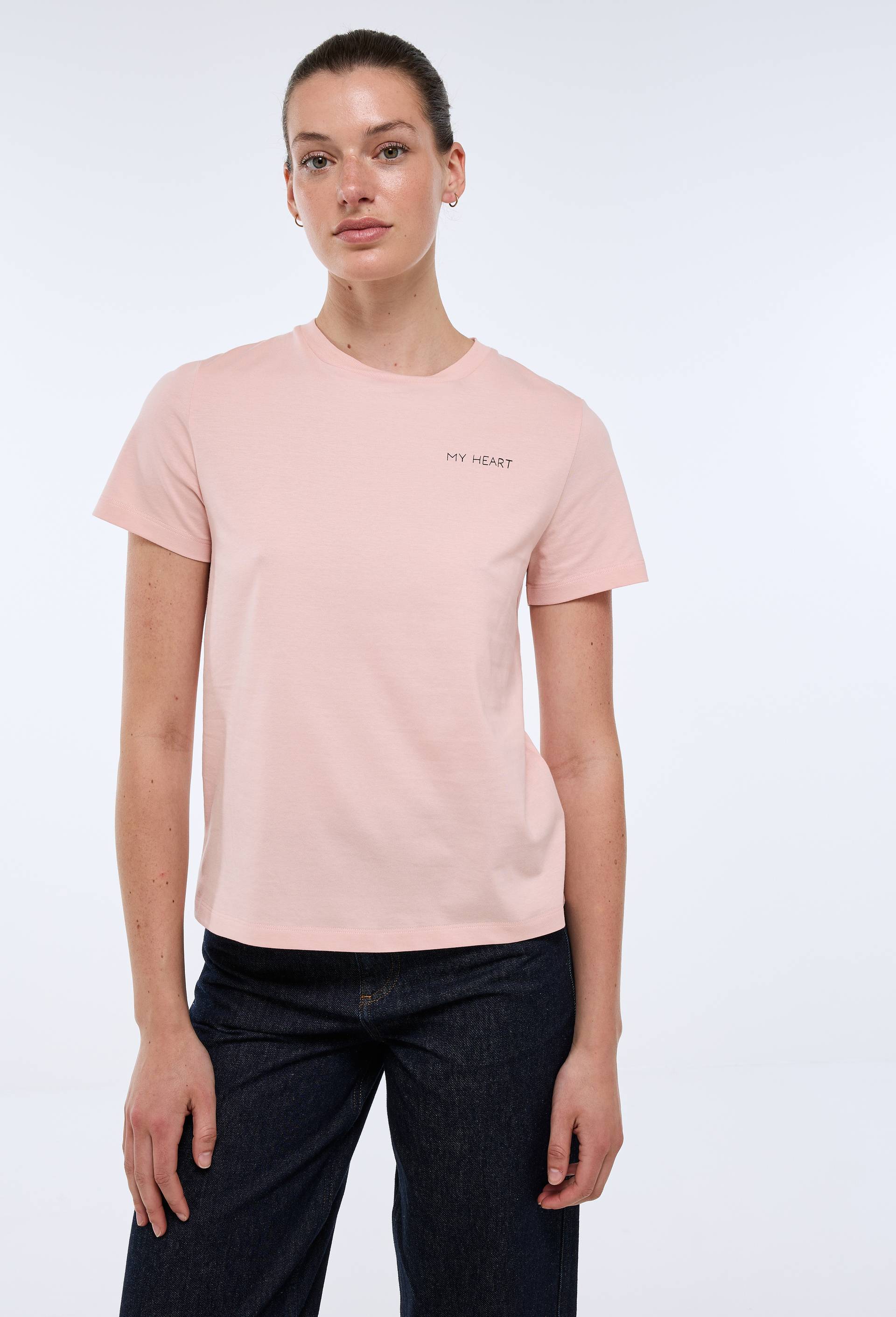 T-shirt &agrave; manches courtes &agrave; message imprim&eacute; en coton BIO, Rose clair, large image number 0