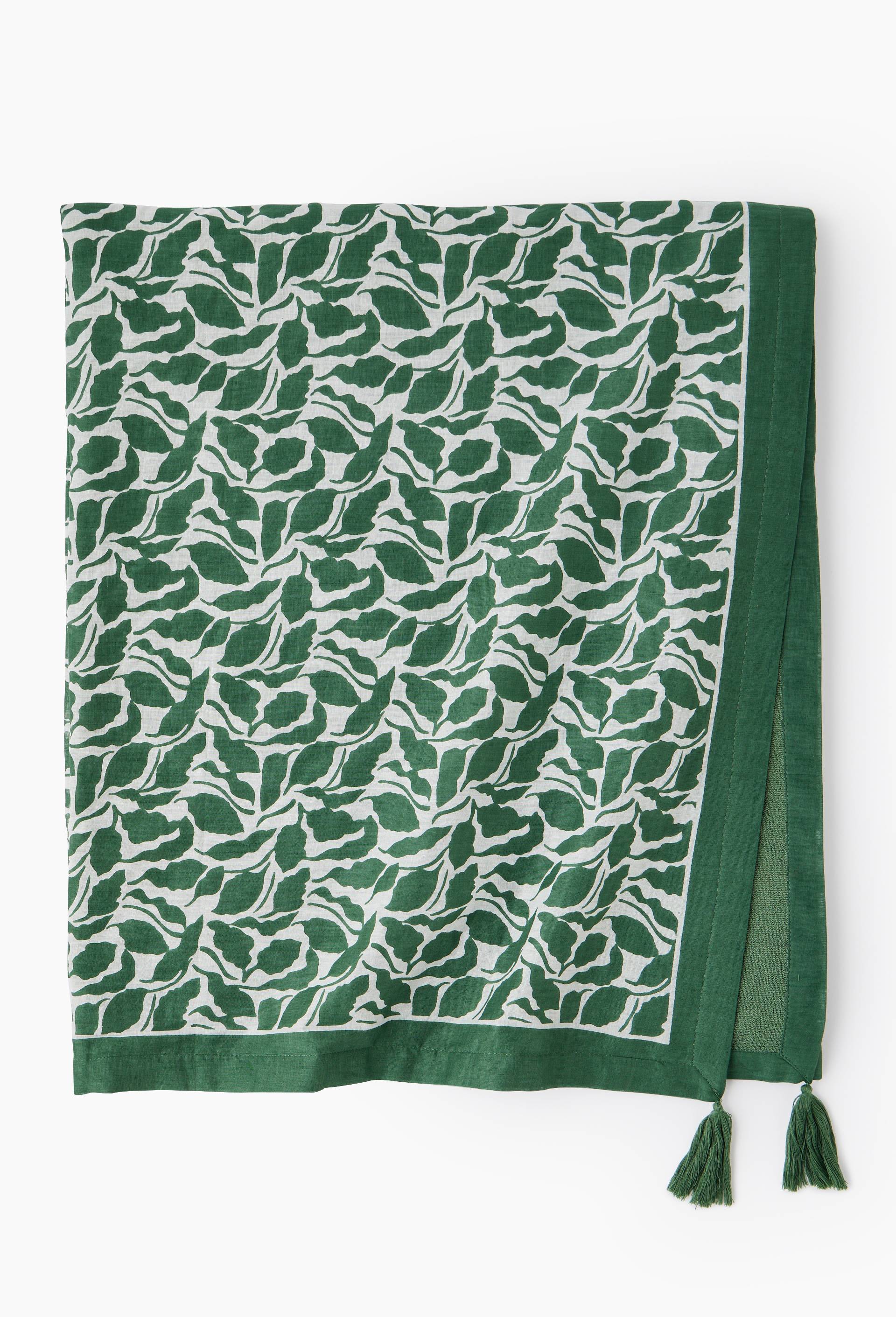 Fouta doubl&eacute;e imprim&eacute;, 100x180cm. Ext&eacute;rieur en coton issu de l'agriculture biologique, Vert fonc&eacute;, large image number 0.0