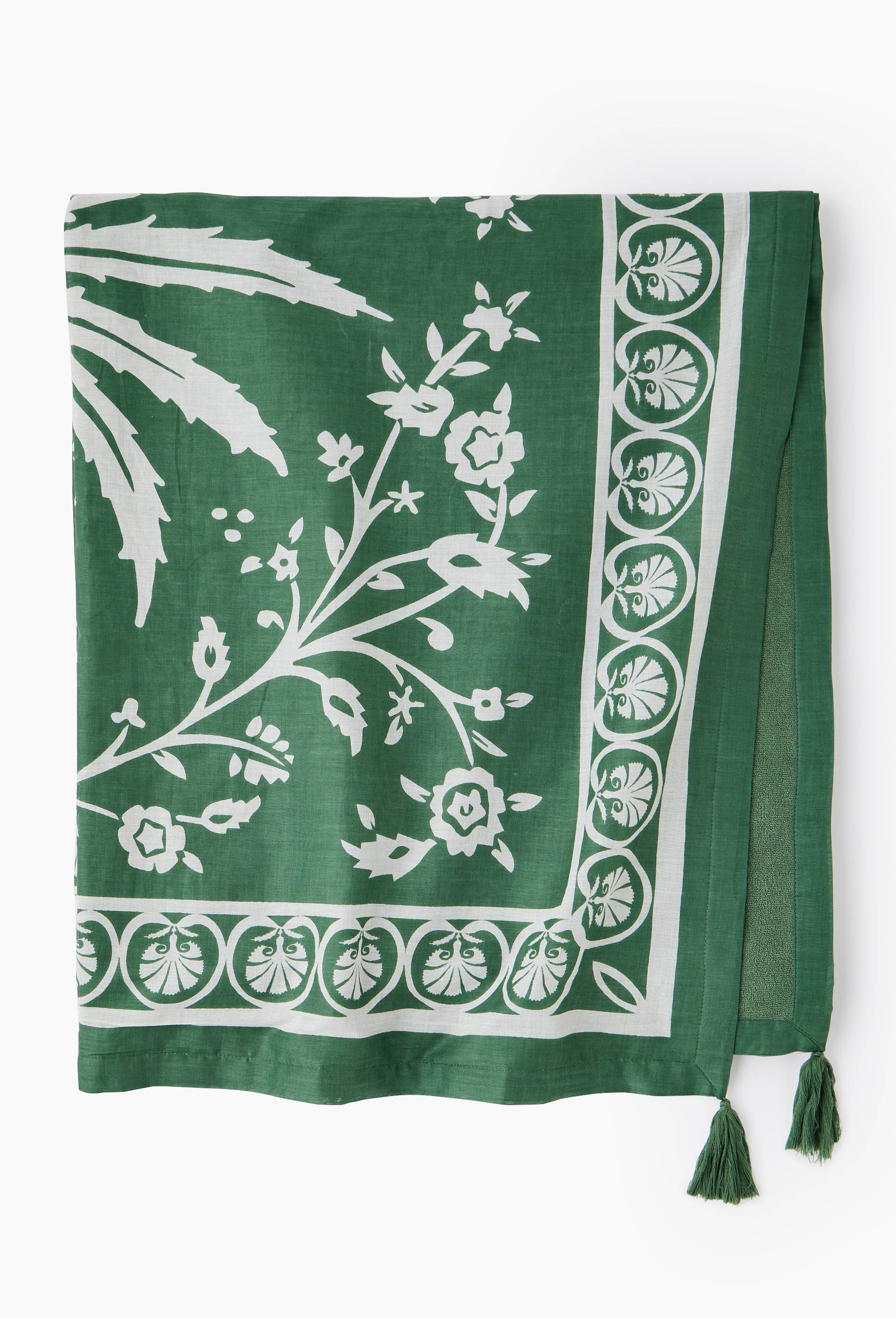 Fouta doubl&eacute;e imprim&eacute;, 100x180cm. Ext&eacute;rieur en coton issu de l'agriculture biologique, Beige clair, large image number 0
