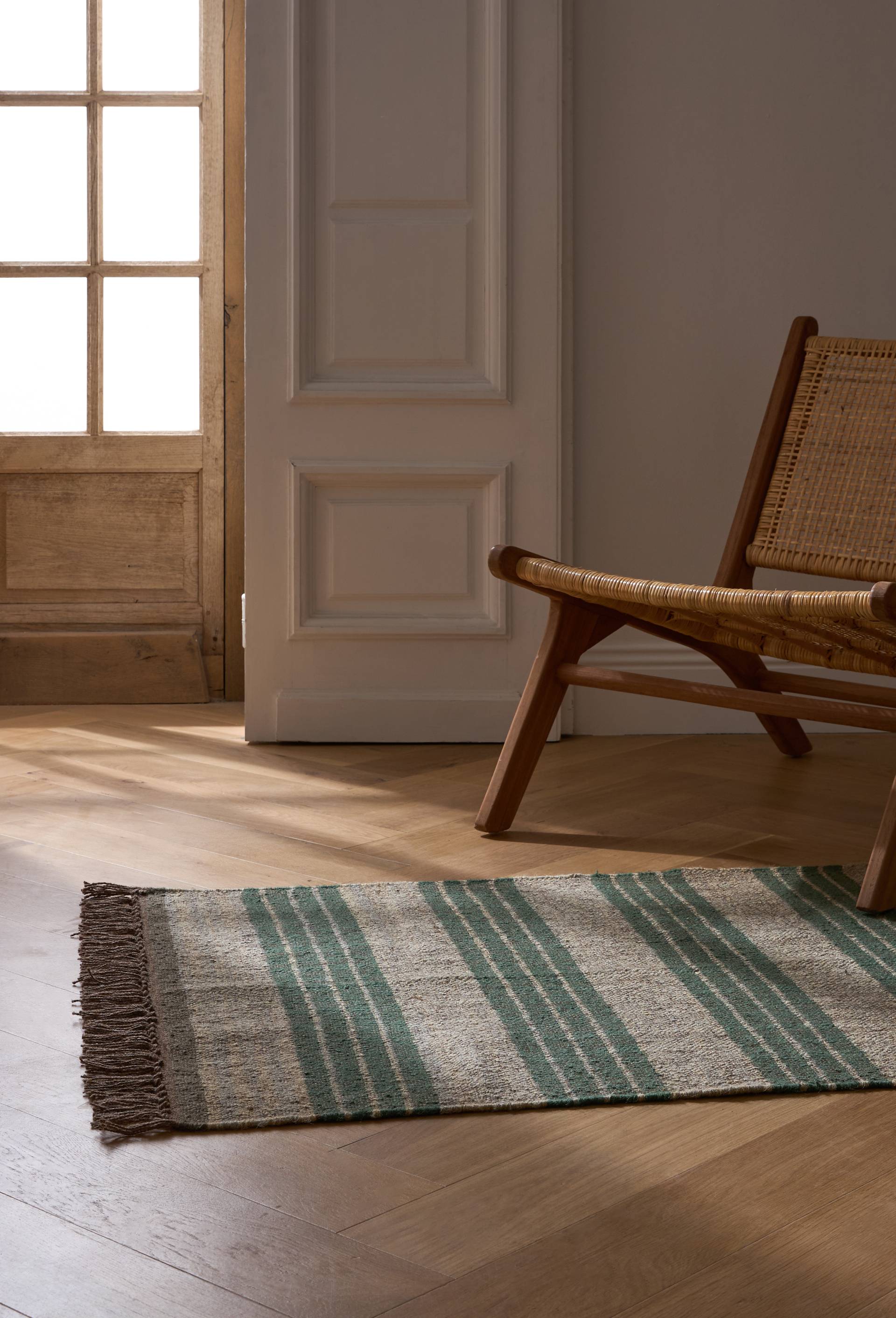 Tapis kilim, 120x80cm, 80% jute et 20% laine, Vert, large image number 0