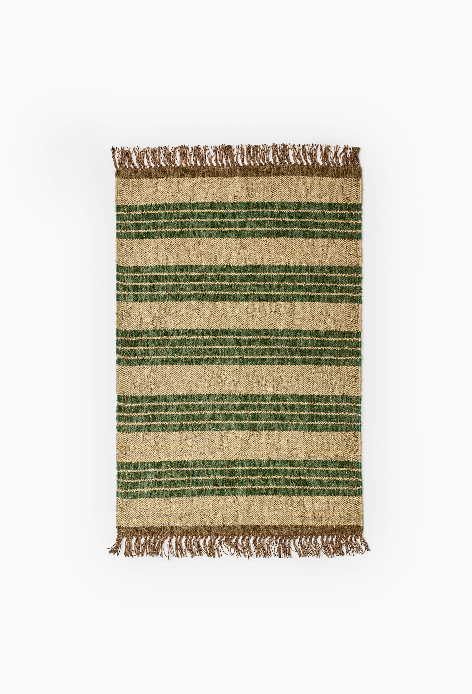 Tapis kilim, 120x80cm, 80% jute et 20% laine, Vert, large image number 1