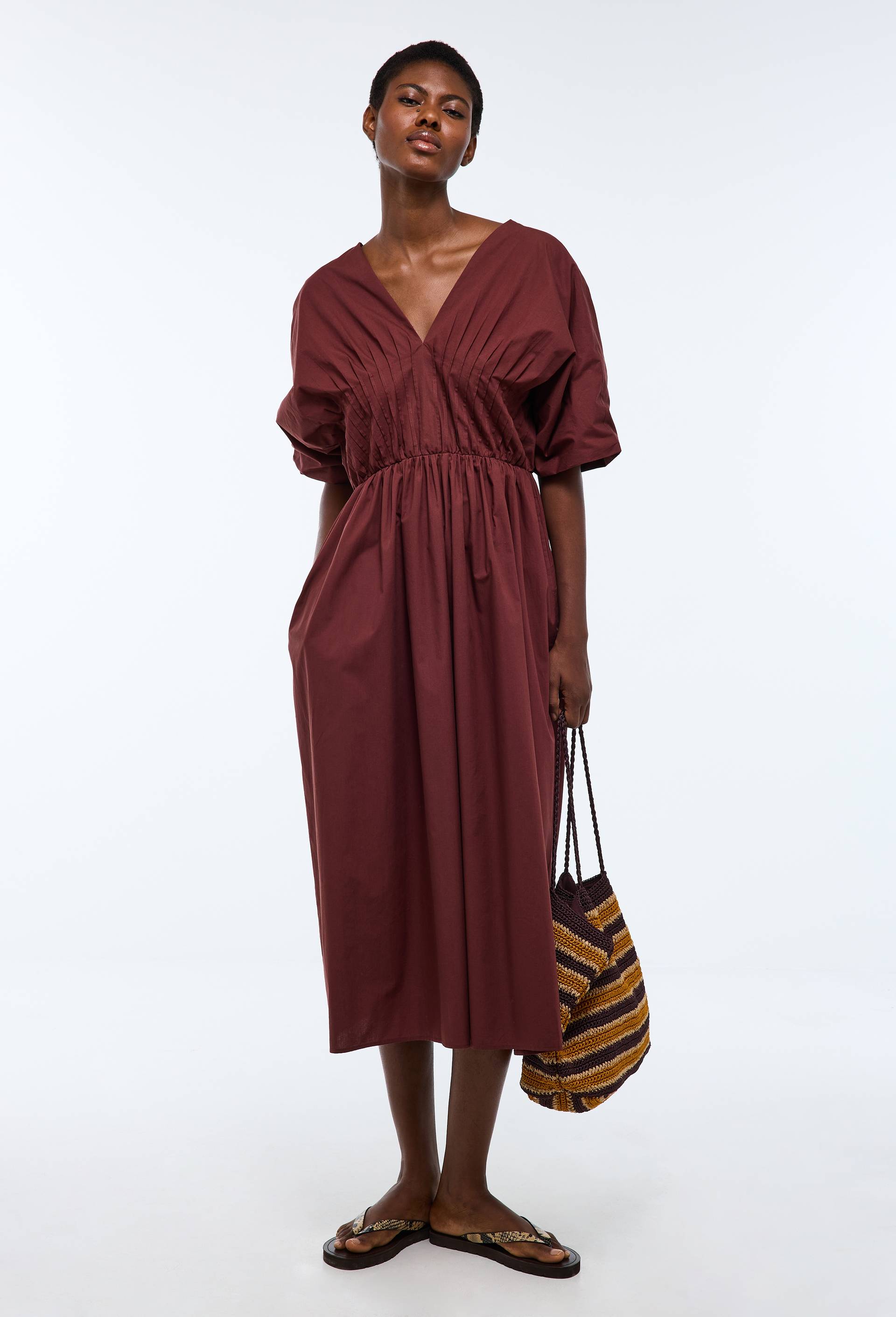 Robe midi smock&eacute;e en coton BIO GOTS, Orange fonc&eacute;, large image number 2