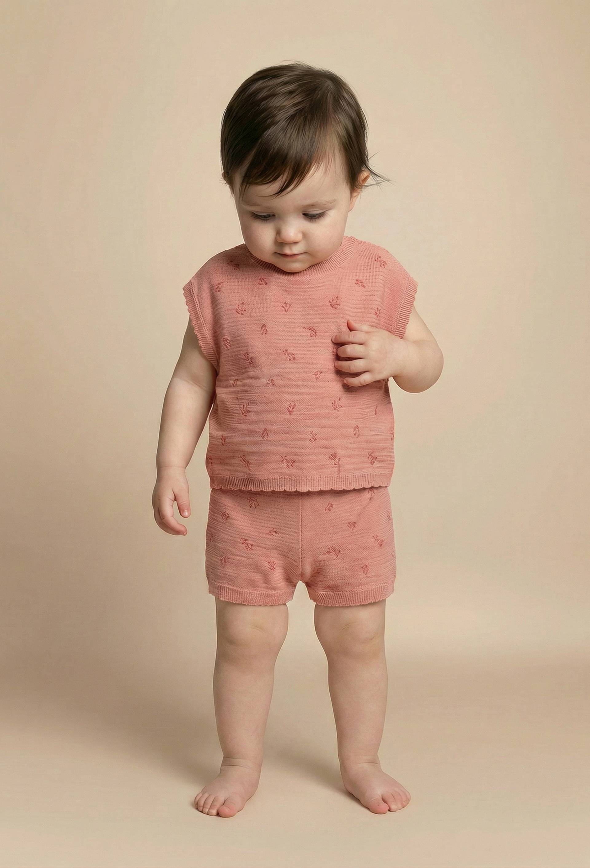Ensemble pull sans manches et short tricots unis en coton, Rose clair, large image number 0.0