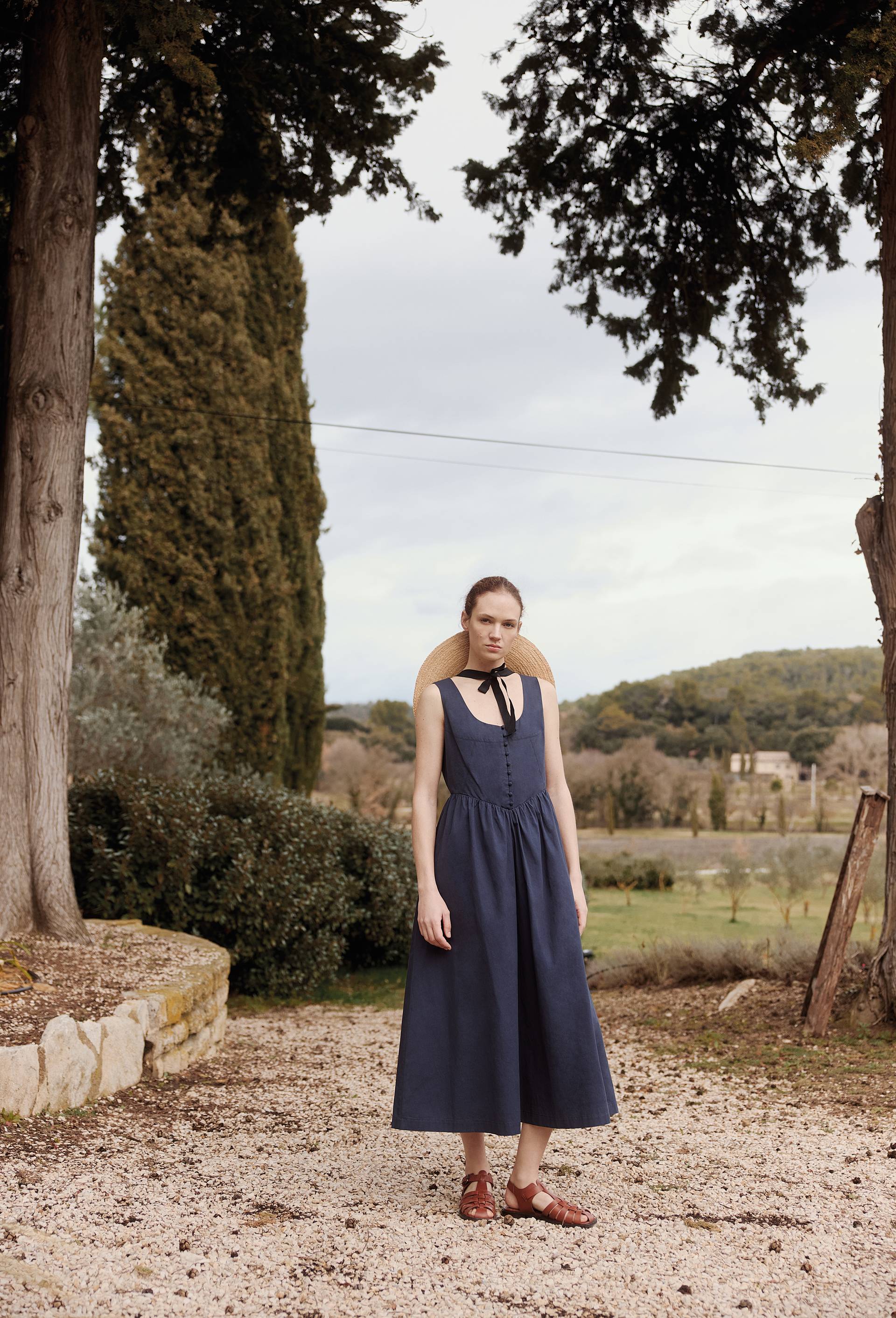 Robe midi sans manches en coton, Bleu fonc&eacute;, large image number 0