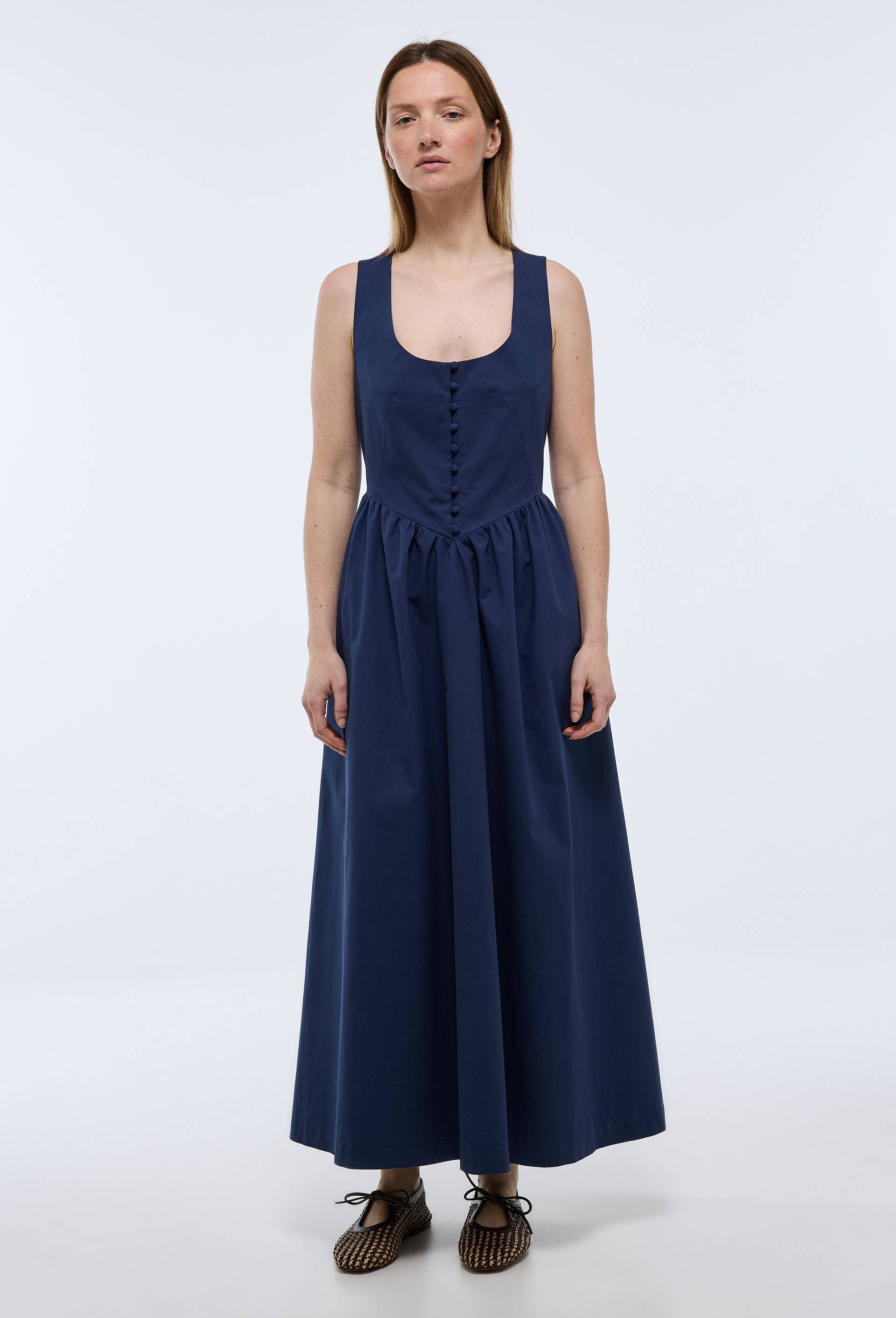 Robe midi sans manches en coton, Bleu fonc&eacute;, large image number 2.0