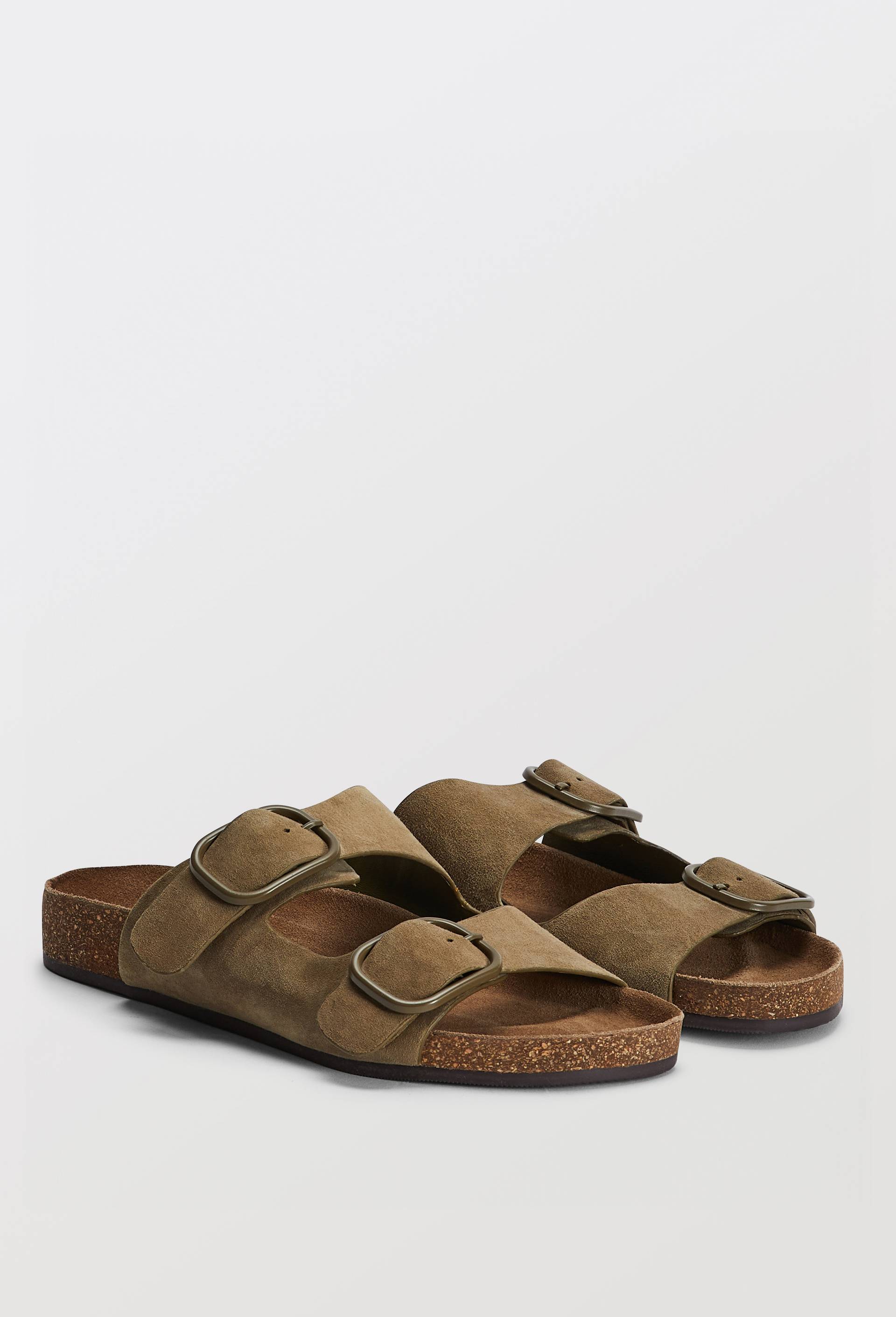 Sandales en cuir, Vert fonc&eacute;, swatch image