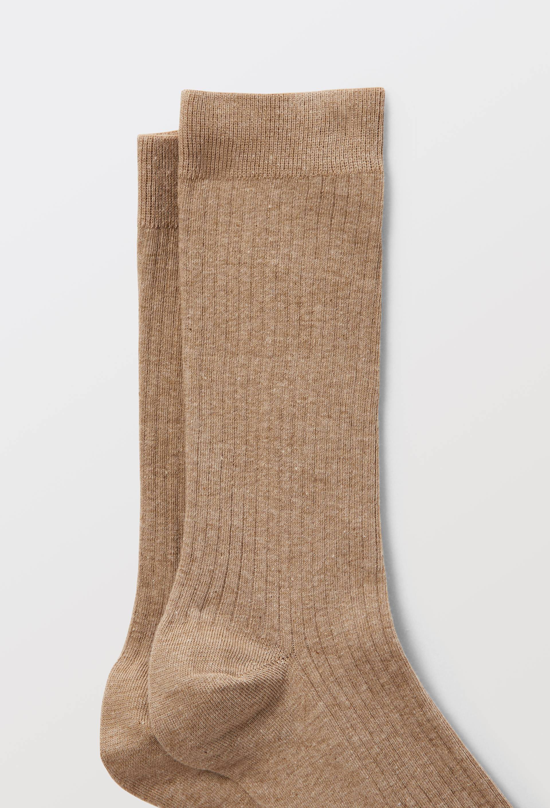 Paire de chaussettes unies en coton, Beige fonc&eacute;, large image number 1