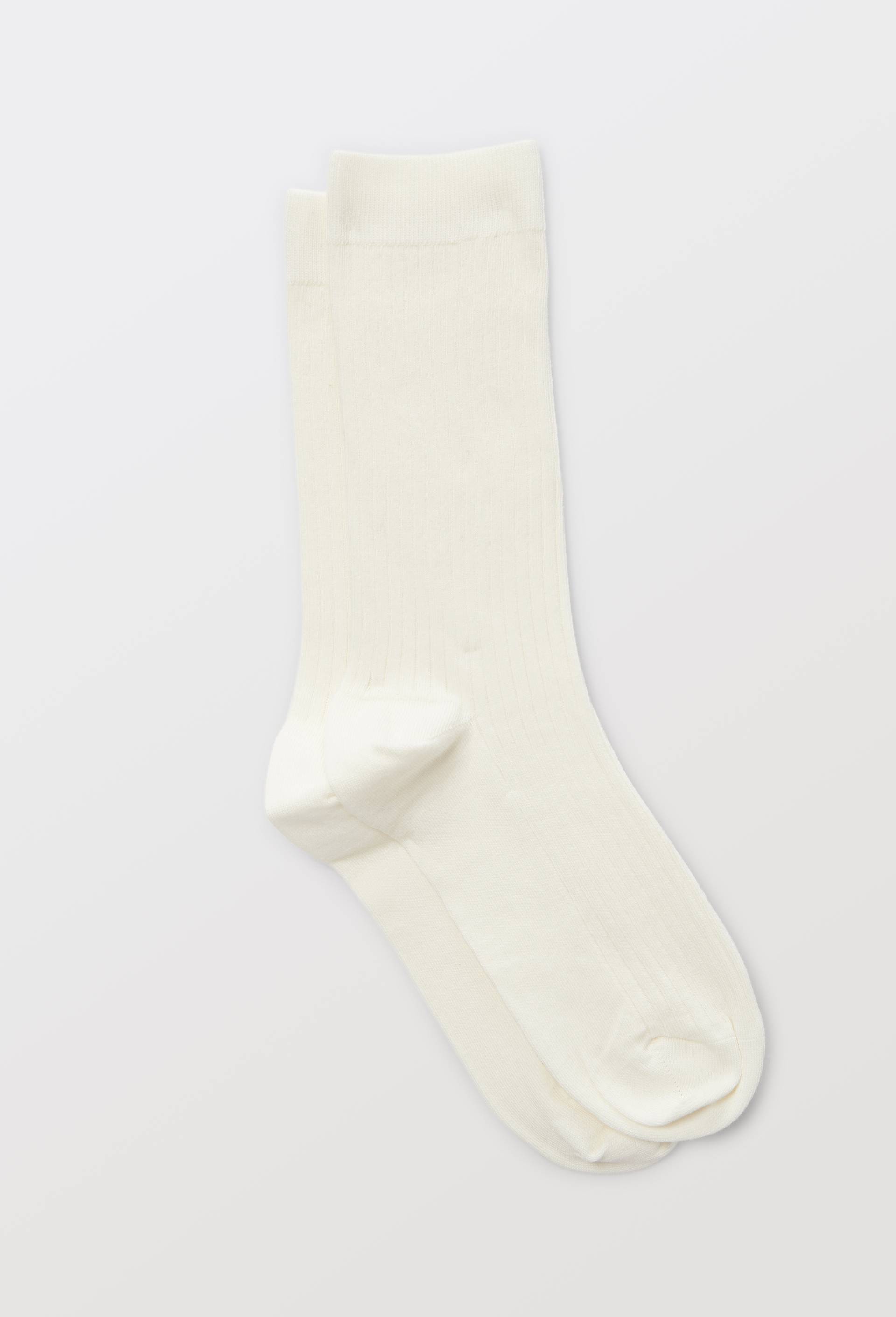 Paire de chaussettes unies en coton, Ecru, large image number 0