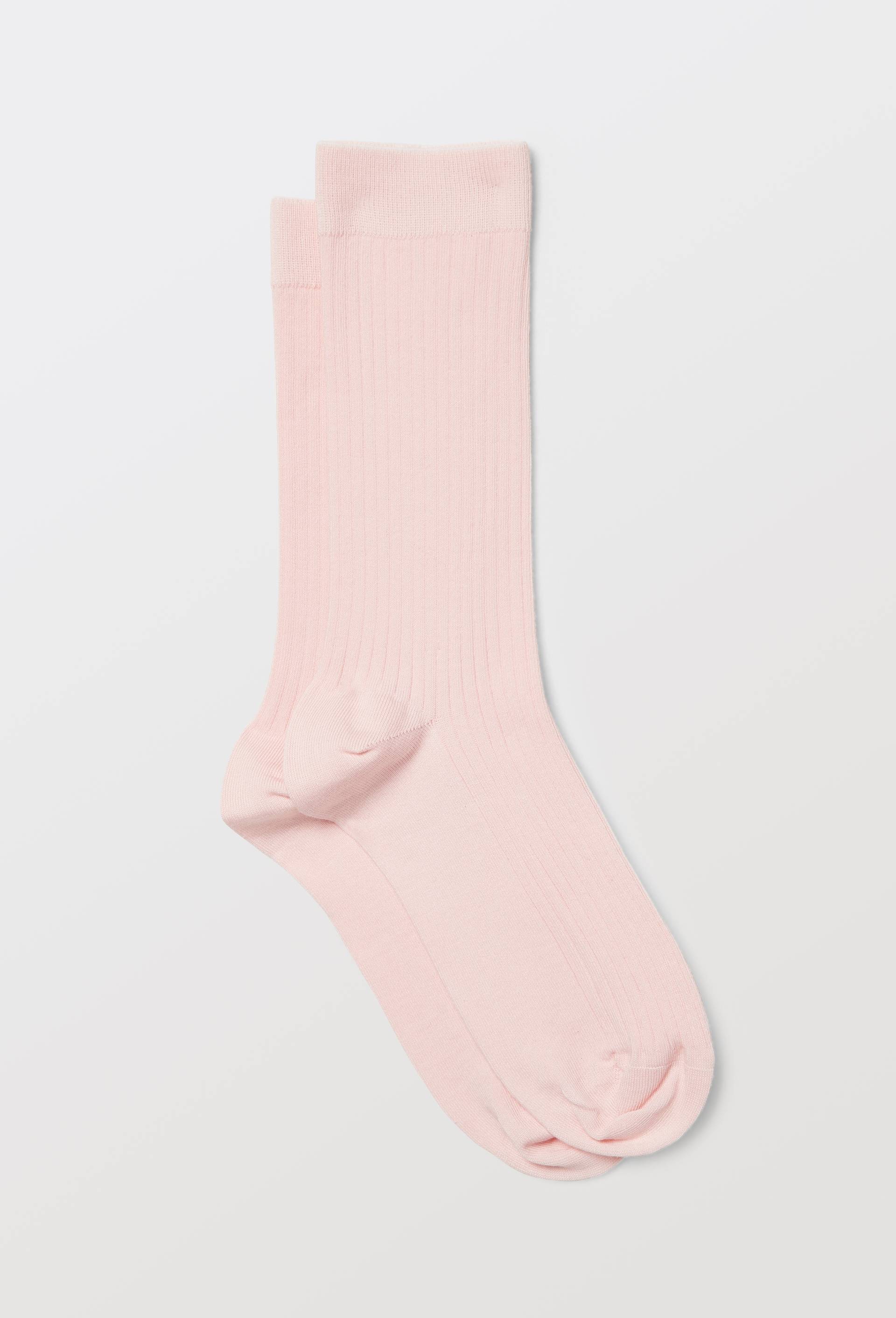 Paire de chaussettes unies en coton, Rose clair, swatch image