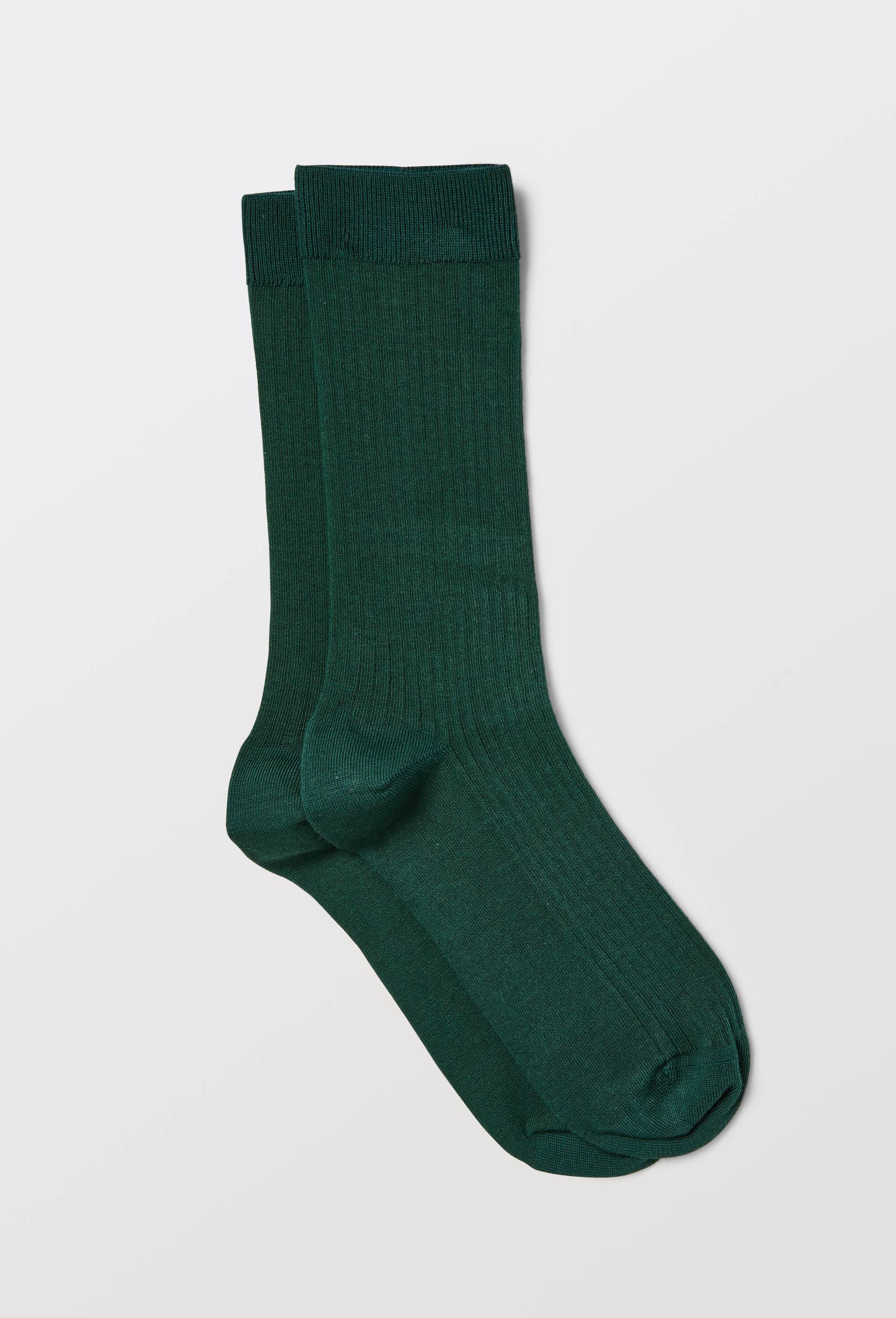 Paire de chaussettes unies en coton, Vert fonc&eacute;, large image number 0.0