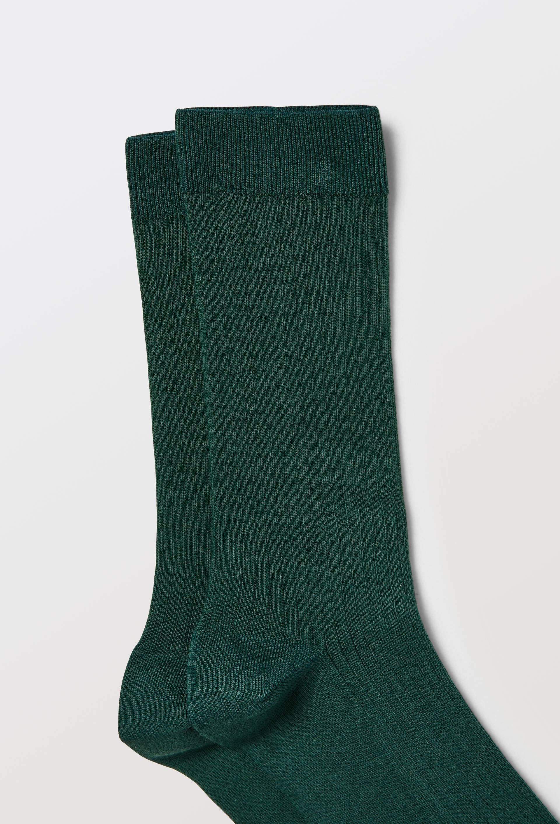 Paire de chaussettes unies en coton, Vert fonc&eacute;, large image number 1
