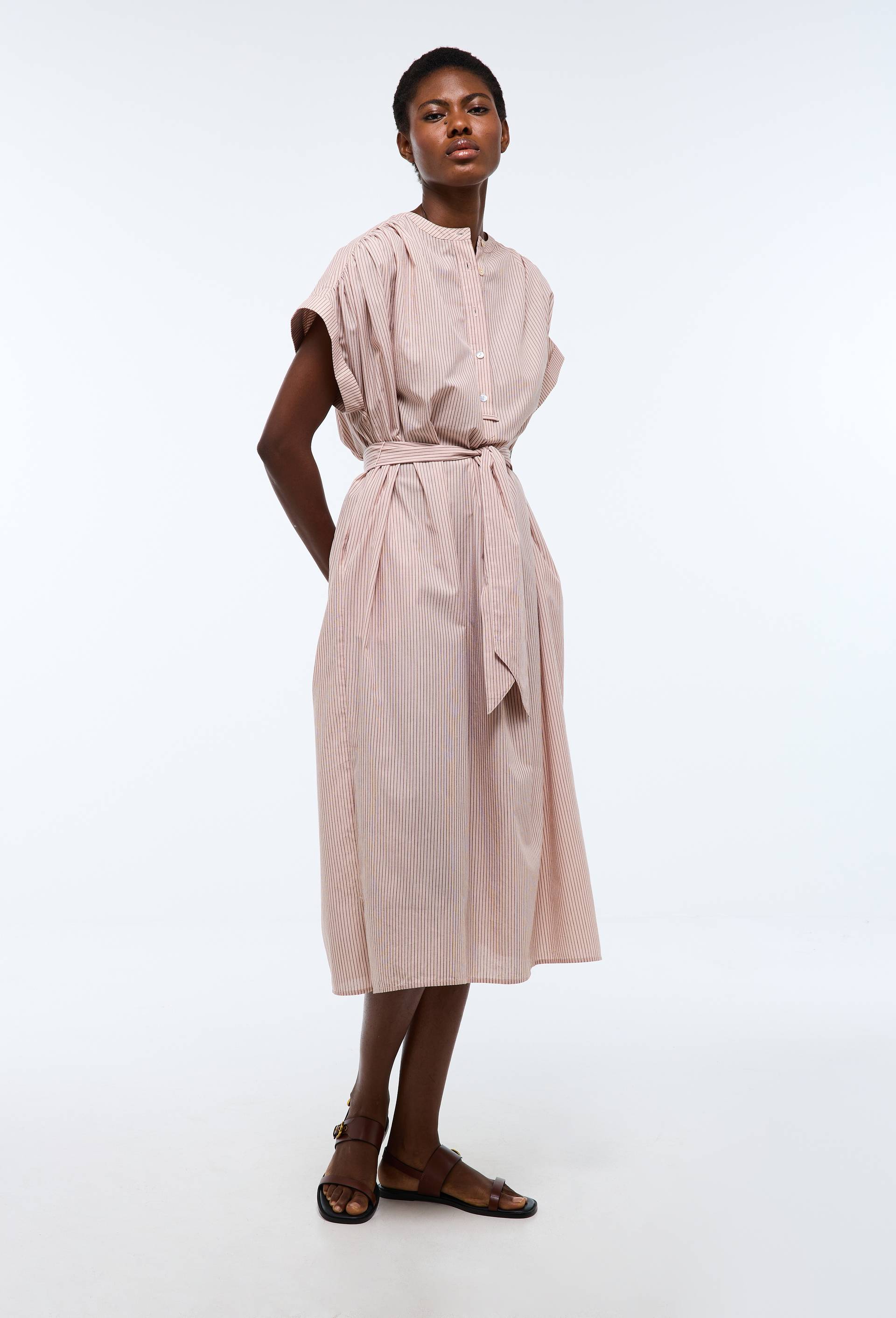 Robe longue ray&eacute;e en coton BIO GOTS, Rose, large image number 2