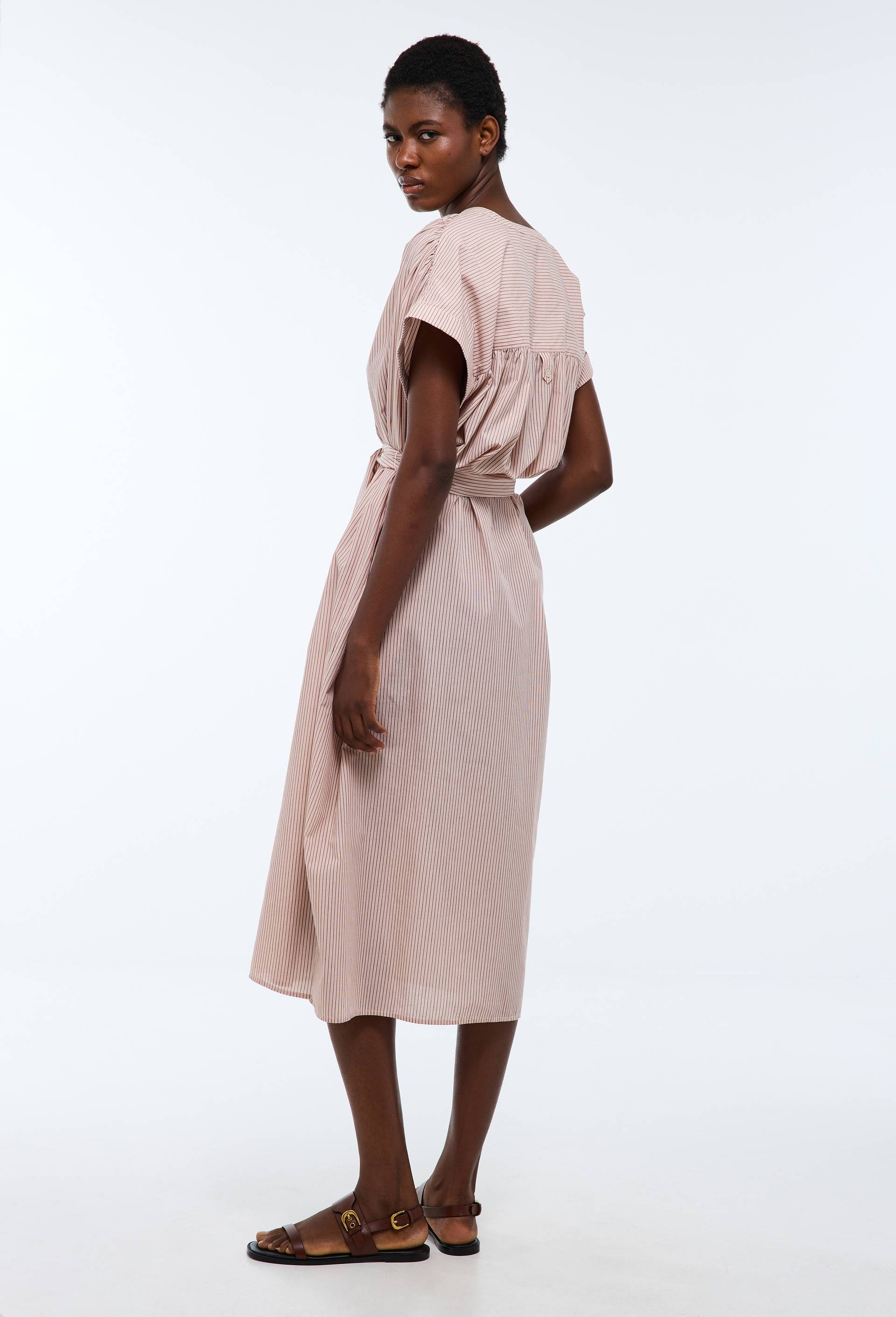 Robe longue ray&eacute;e en coton BIO GOTS, Rose, large image number 3