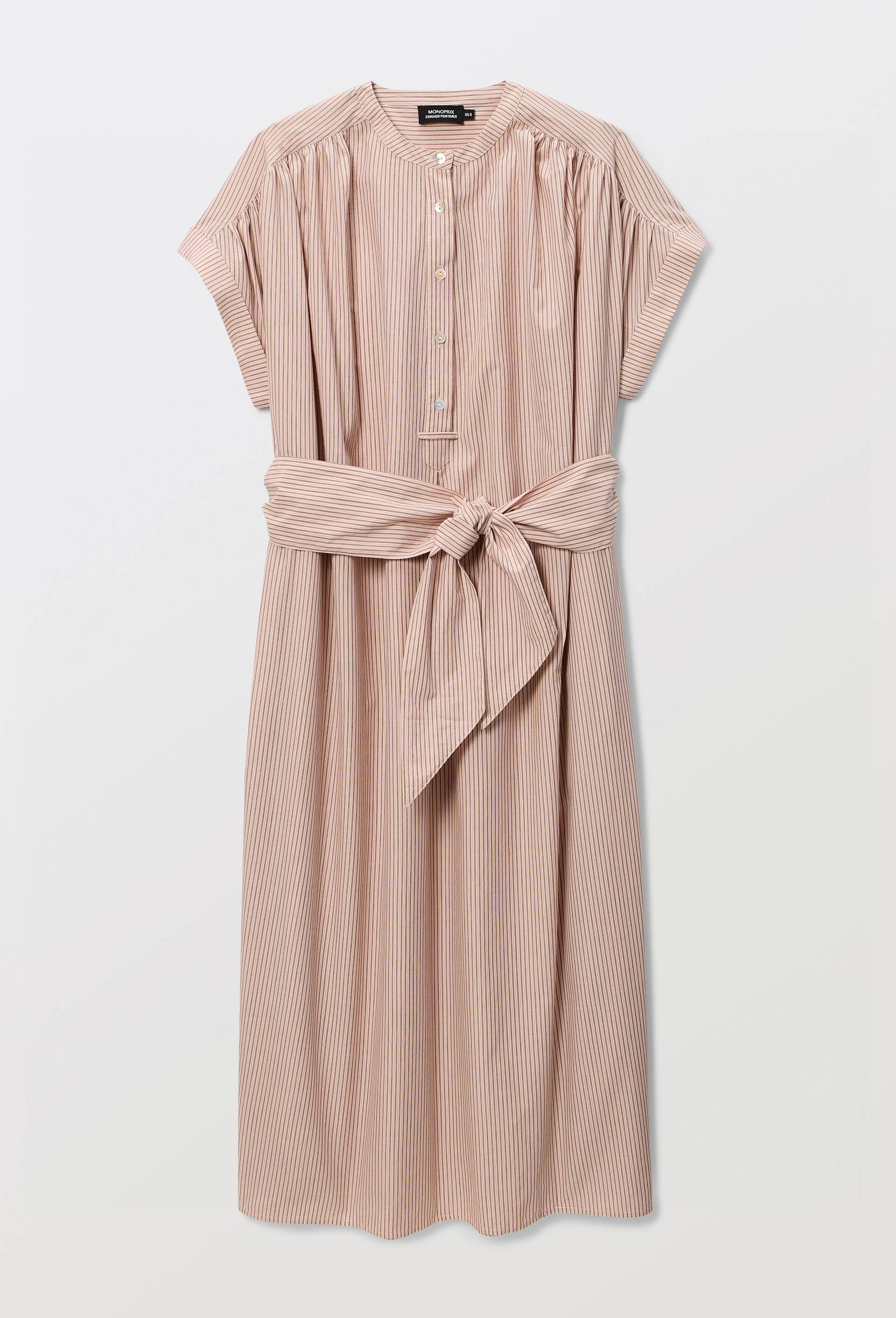 Robe longue ray&eacute;e en coton BIO GOTS, Rose, large image number 4