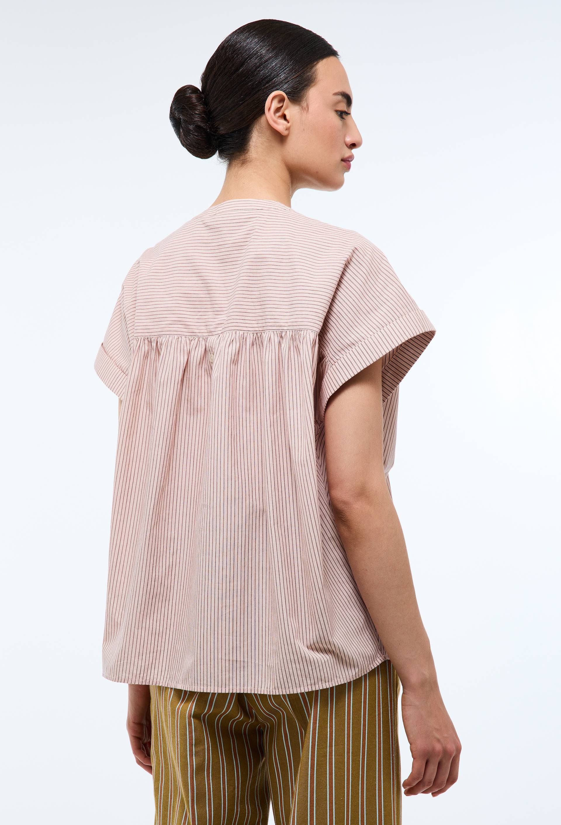 Blouse manches courtes ray&eacute;e en coton BIO GOTS, Rose, large image number 1