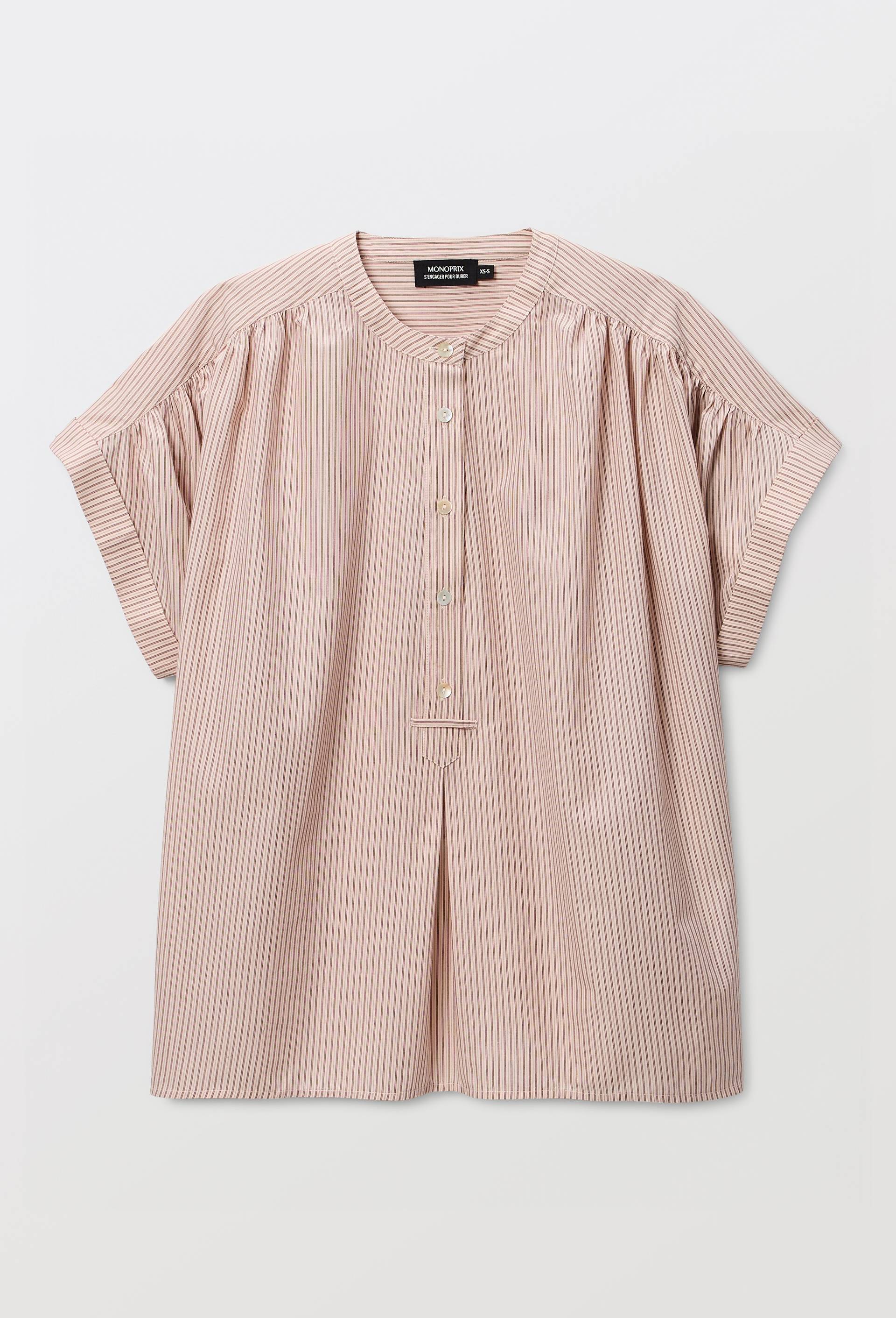 Blouse manches courtes ray&eacute;e en coton BIO GOTS, Rose, large image number 2.0