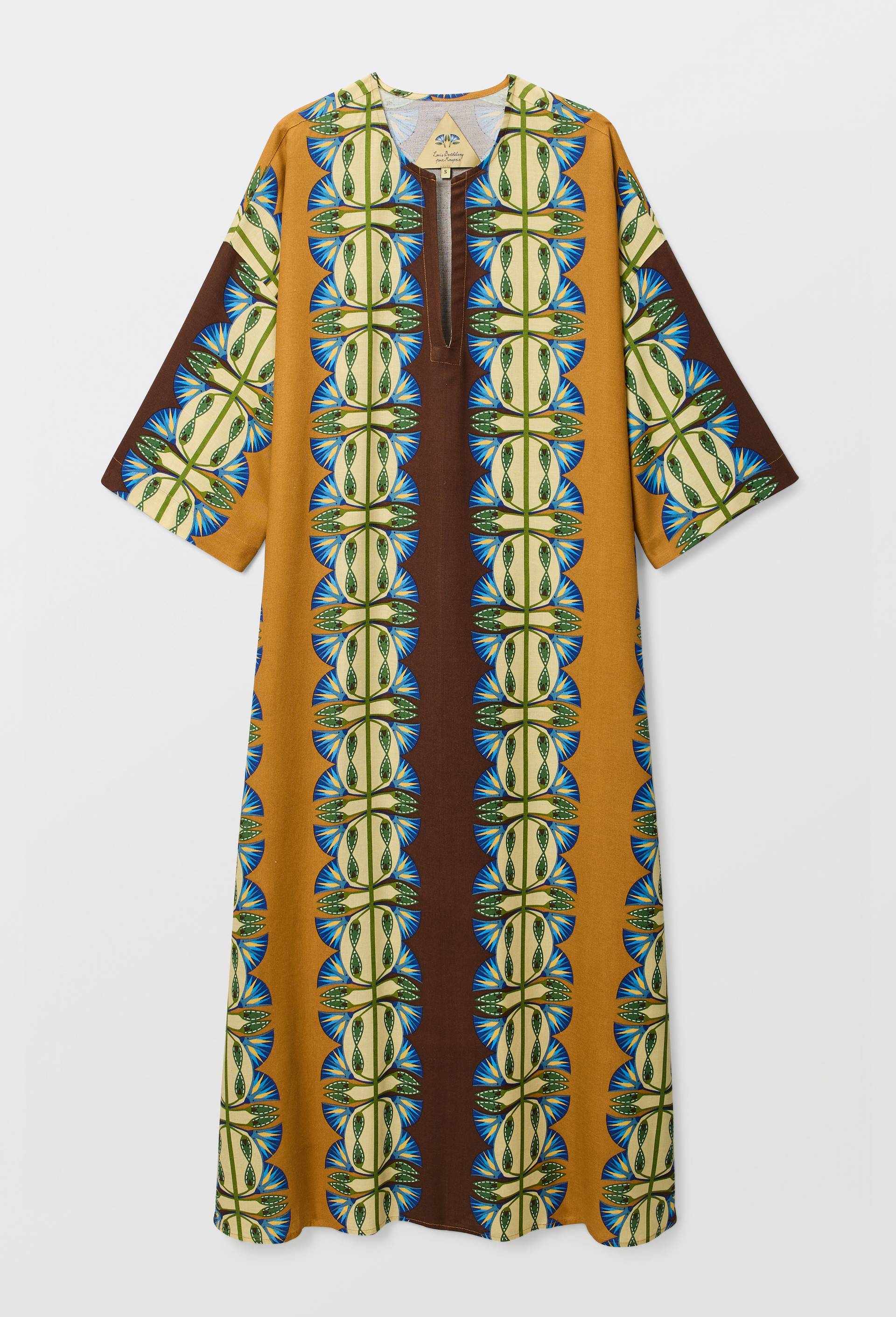 Robe longue fluide imprim&eacute;e contenant du lin - LOUIS BARTHELEMY x MONOPRIX, Brun, large image number 2