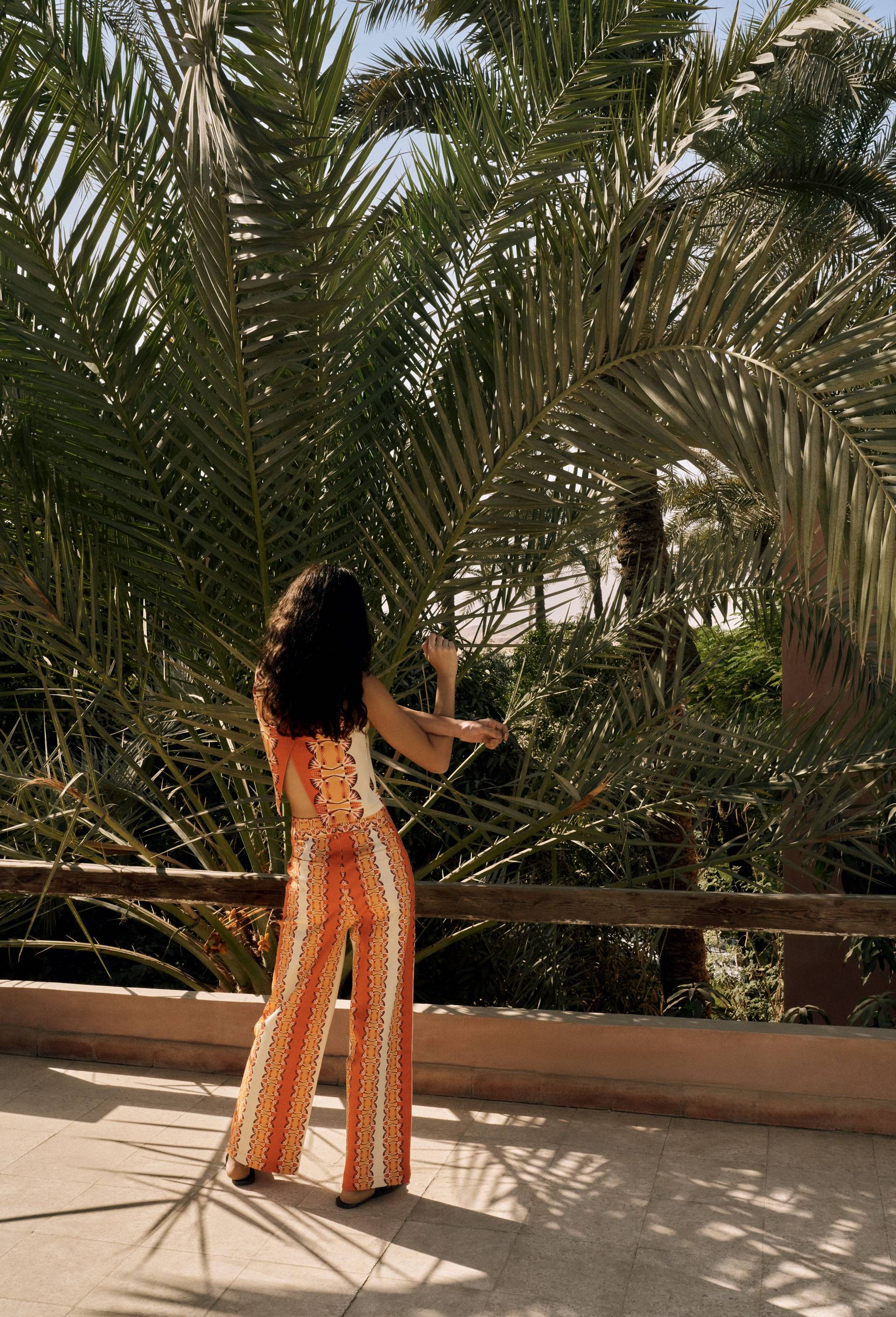 Pantalon imprim&eacute; en coton BIO  GOTS - LOUIS BARTHELEMY x MONOPRIX, Orange, large image number 0.0