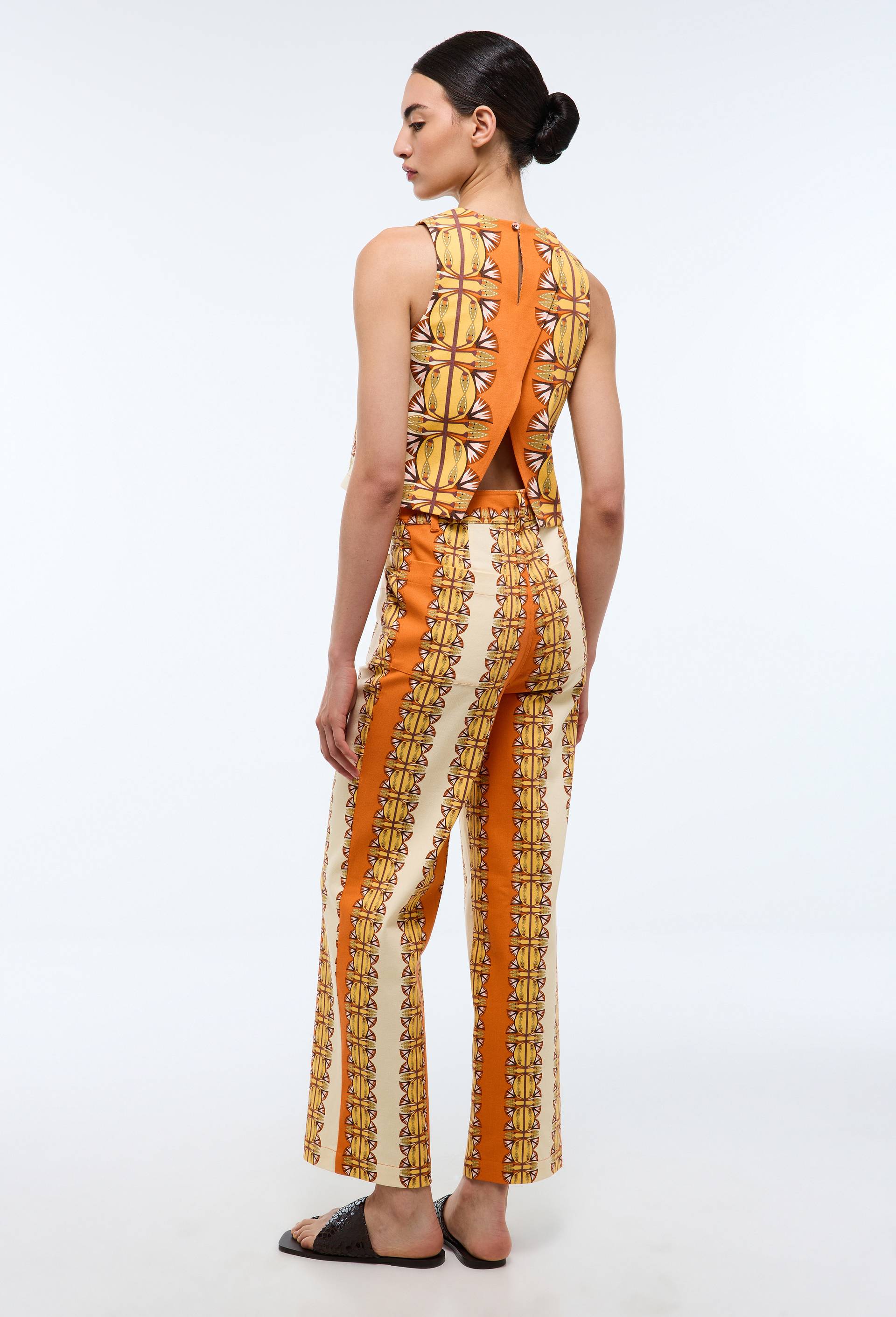 Pantalon imprim&eacute; en coton BIO  GOTS - LOUIS BARTHELEMY x MONOPRIX, Orange, large image number 2