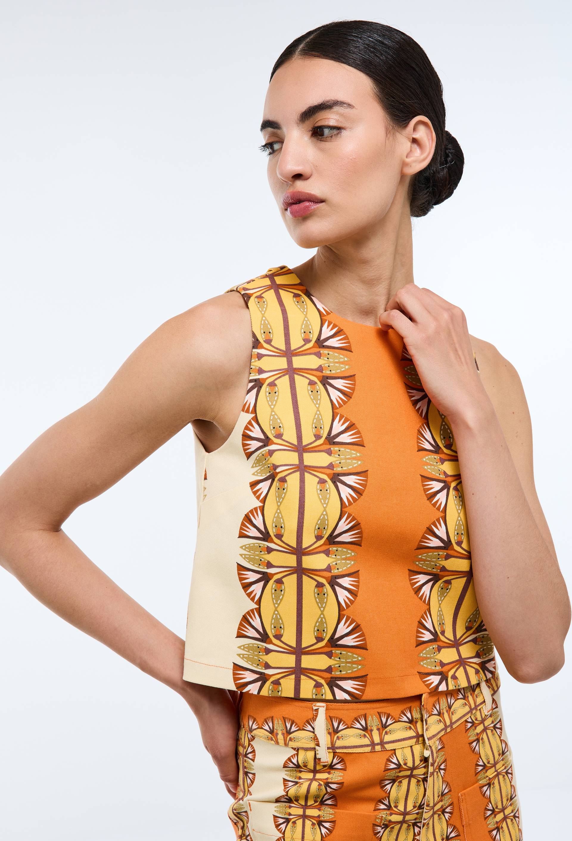 Top imprim&eacute; en coton BIO GOTS - LOUIS BARTHELEMY x MONOPRIX, Orange, large image number 0