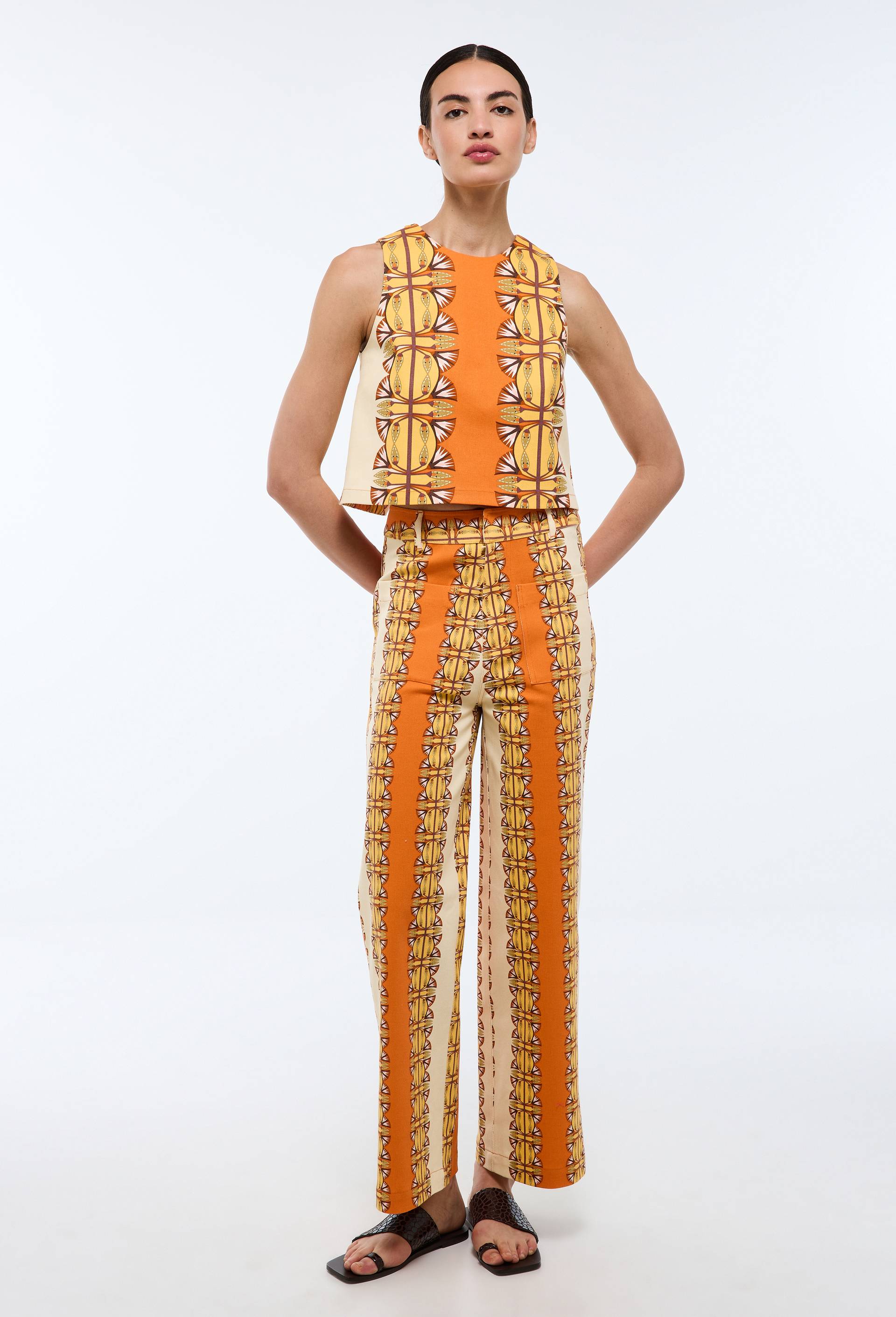 Top imprim&eacute; en coton BIO GOTS - LOUIS BARTHELEMY x MONOPRIX, Orange, large image number 1