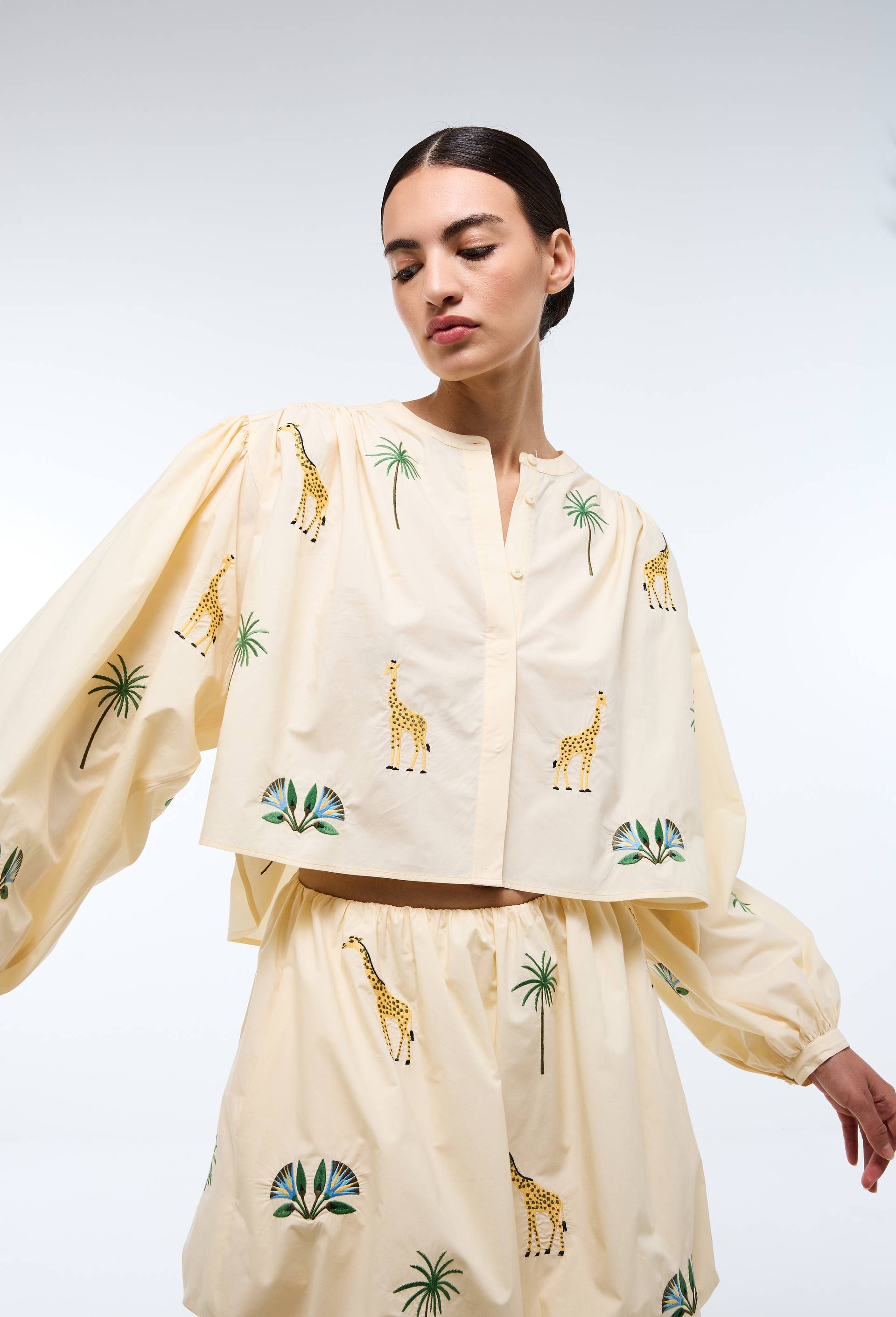 Blouse brod&eacute;e en popeline de coton BIO GOTS - LOUIS BARTHELEMY x MONOPRIX, Ecru, large image number 1