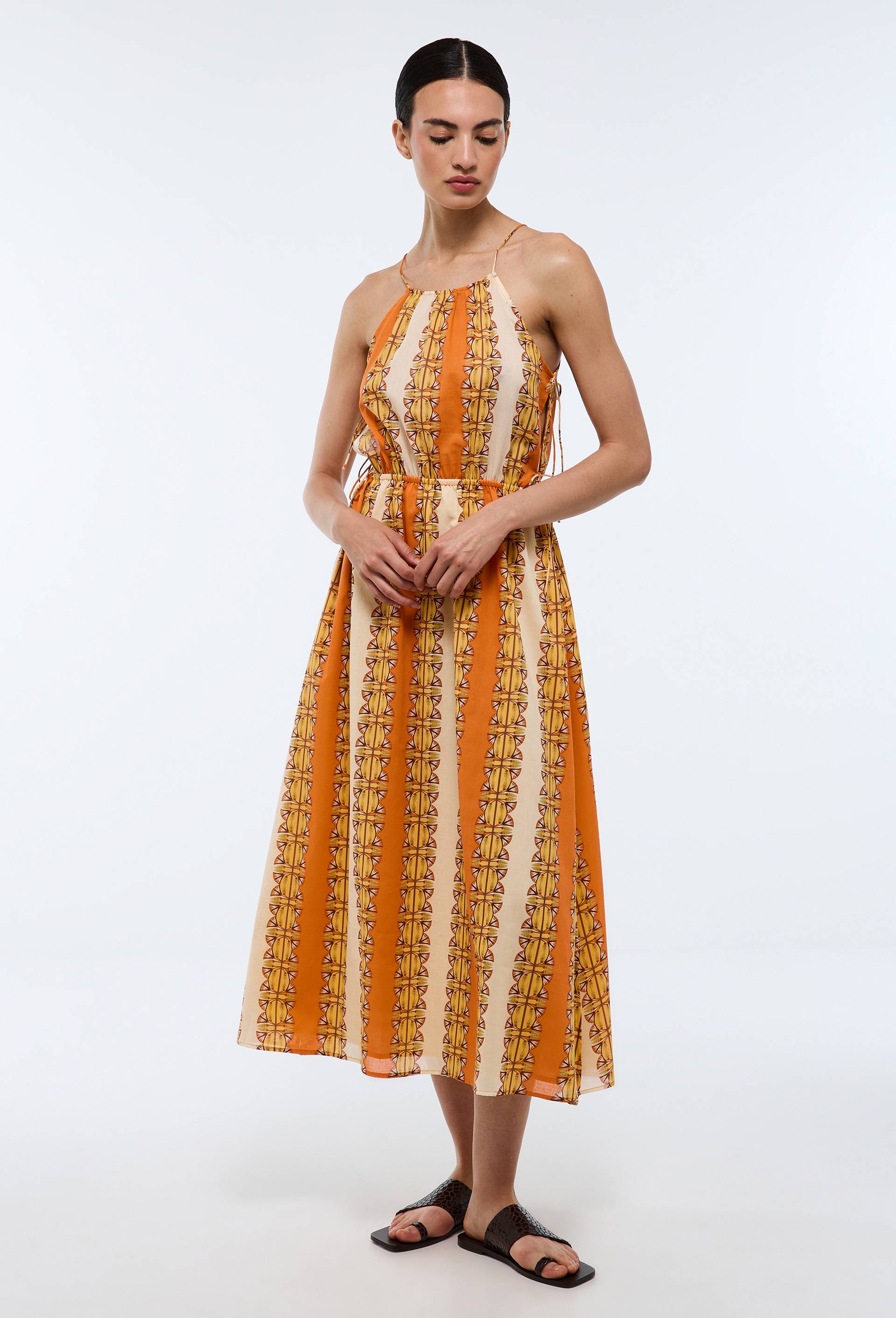 Robe fluide imprim&eacute;e en voile de coton BIO GOTS - LOUIS BARTHELEMY x MONOPRIX, Orange, large image number 1.0
