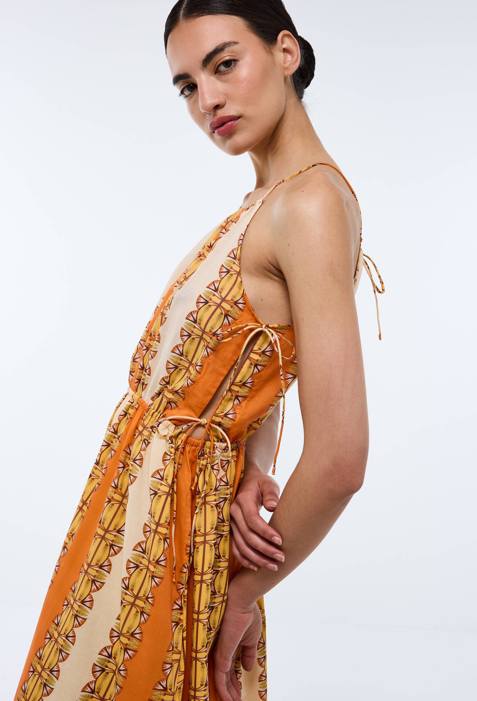 Robe fluide imprim&eacute;e en voile de coton BIO GOTS - LOUIS BARTHELEMY x MONOPRIX, Orange, large image number 2.0