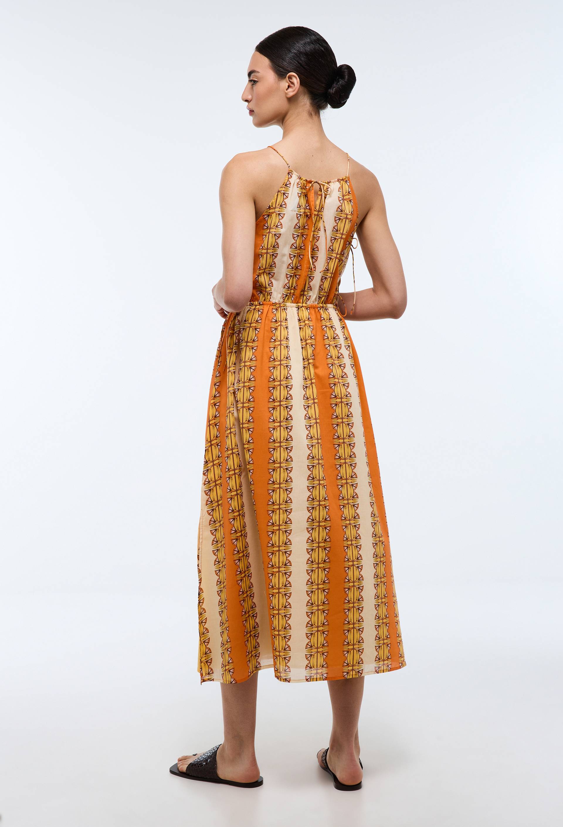 Robe fluide imprim&eacute;e en voile de coton BIO GOTS - LOUIS BARTHELEMY x MONOPRIX, Orange, large image number 3