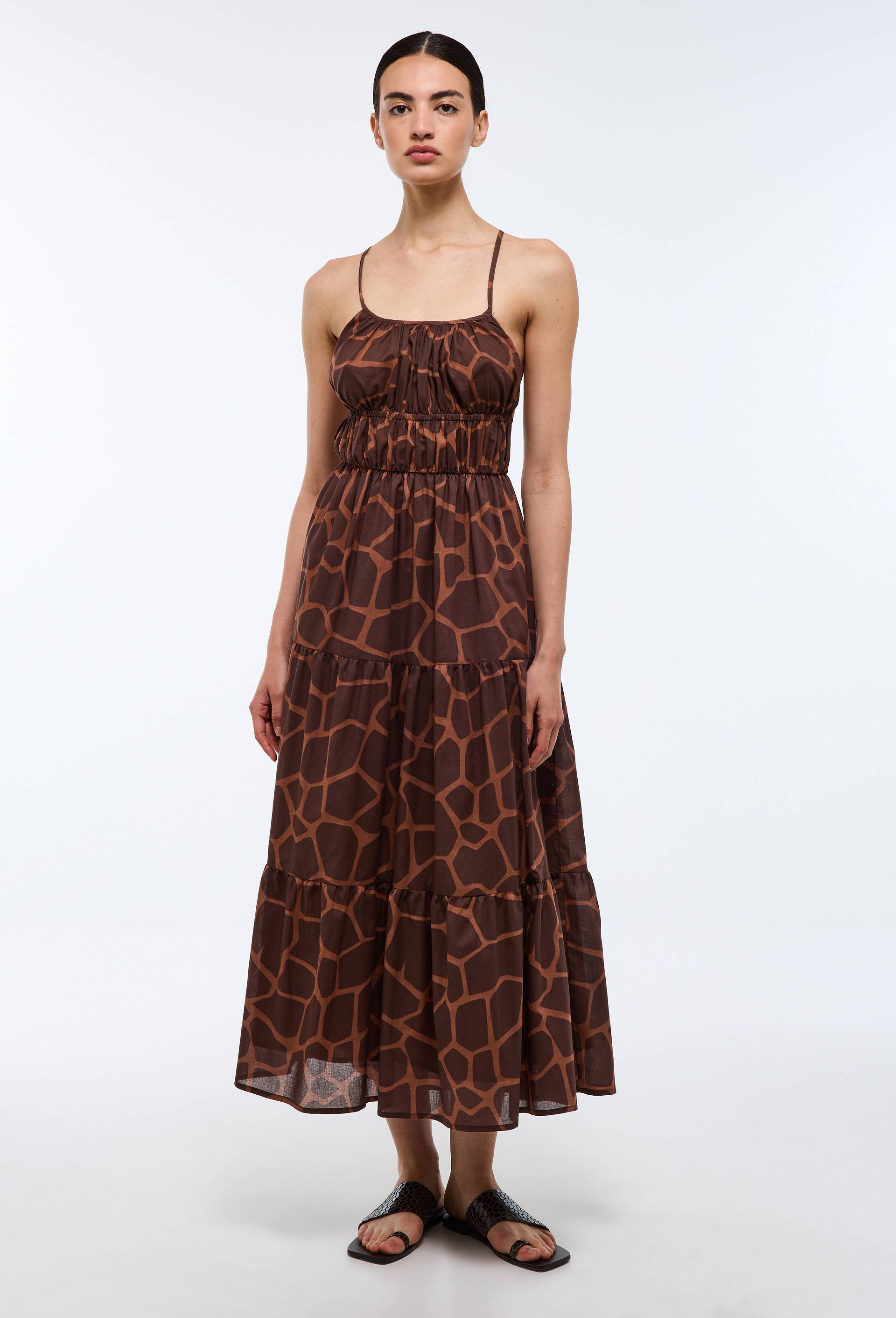 Robe fluide imprim&eacute;e en voile de coton BIO GOTS - LOUIS BARTHELEMY x MONOPRIX, Brun, large image number 0