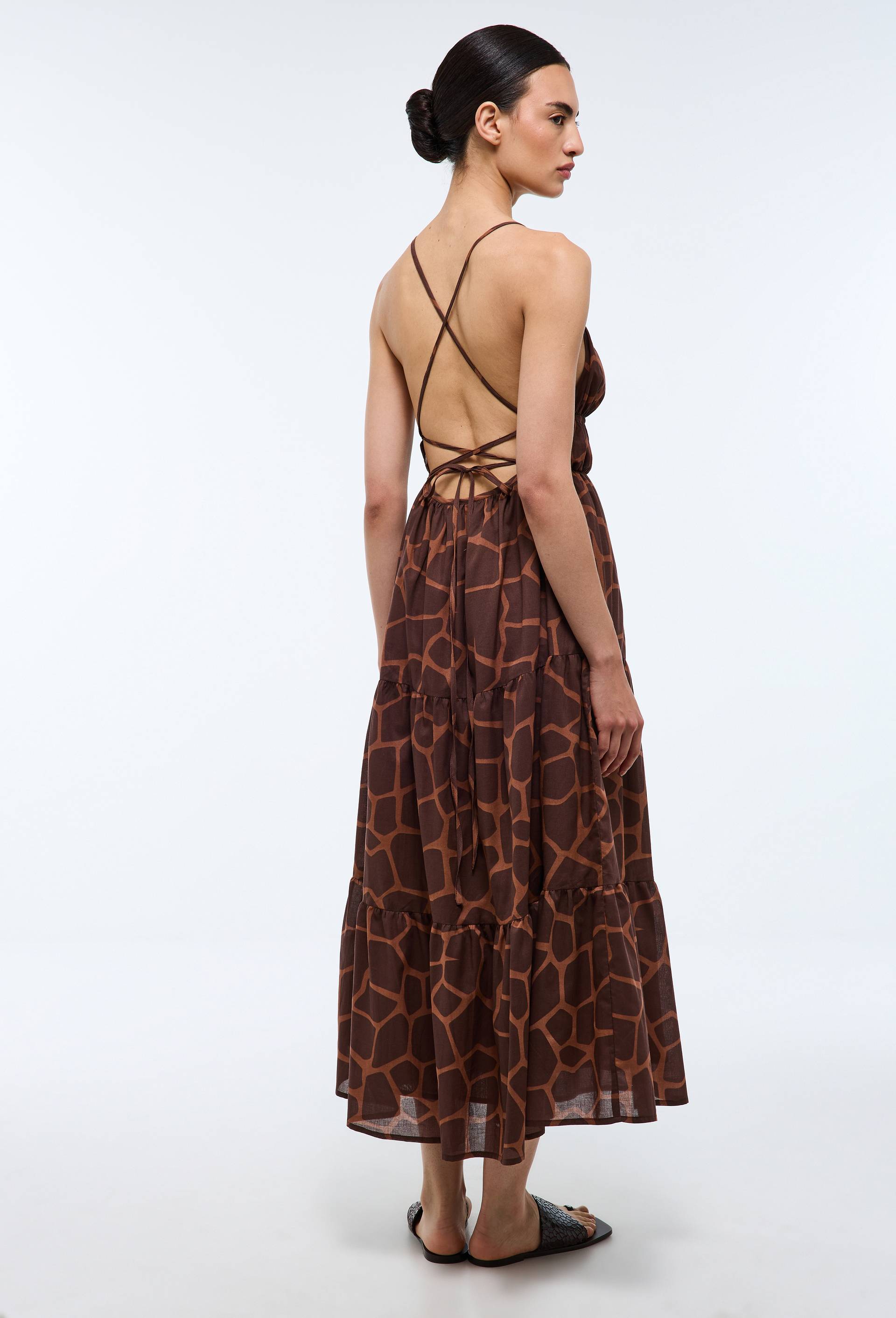 Robe fluide imprim&eacute;e en voile de coton BIO GOTS - LOUIS BARTHELEMY x MONOPRIX, Brun, large image number 2.0
