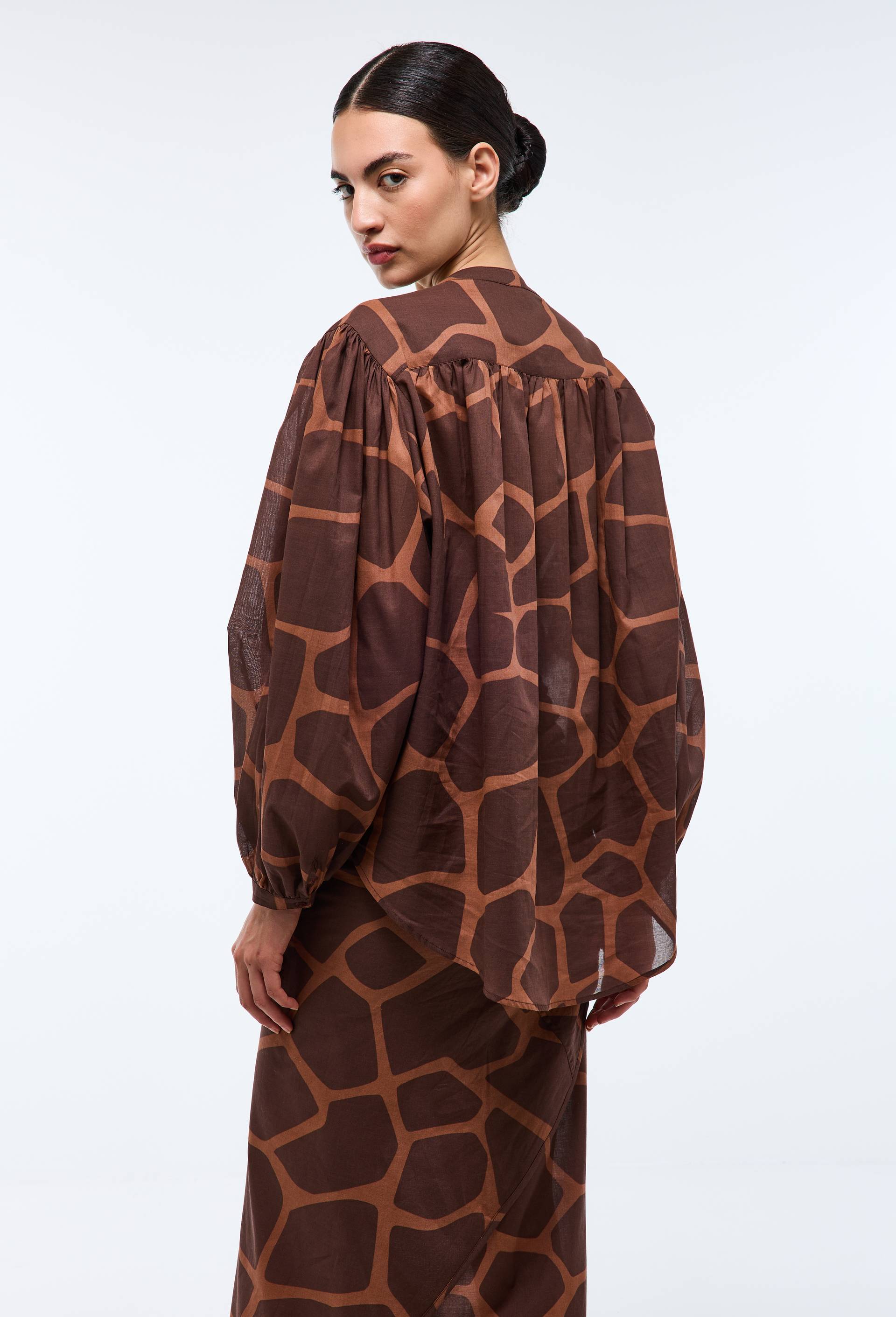 Blouse imprim&eacute;e en voile de coton BIO GOTS - LOUIS BARTHELEMY x MONOPRIX, Brun, large image number 4