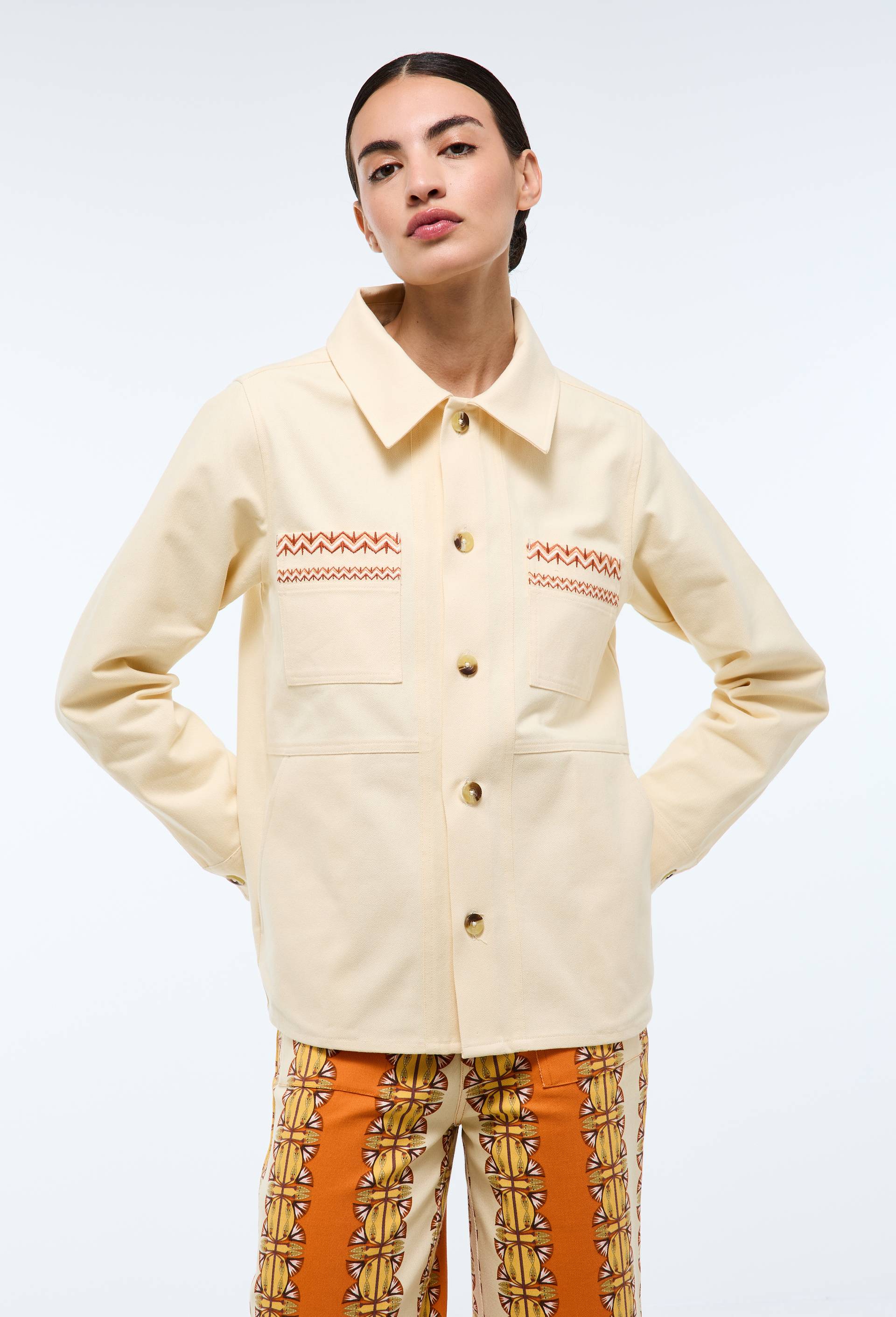 Veste brod&eacute;e en coton BIO GOTS  - LOUIS BARTHELEMY x MONOPRIX, Ecru, large image number 1