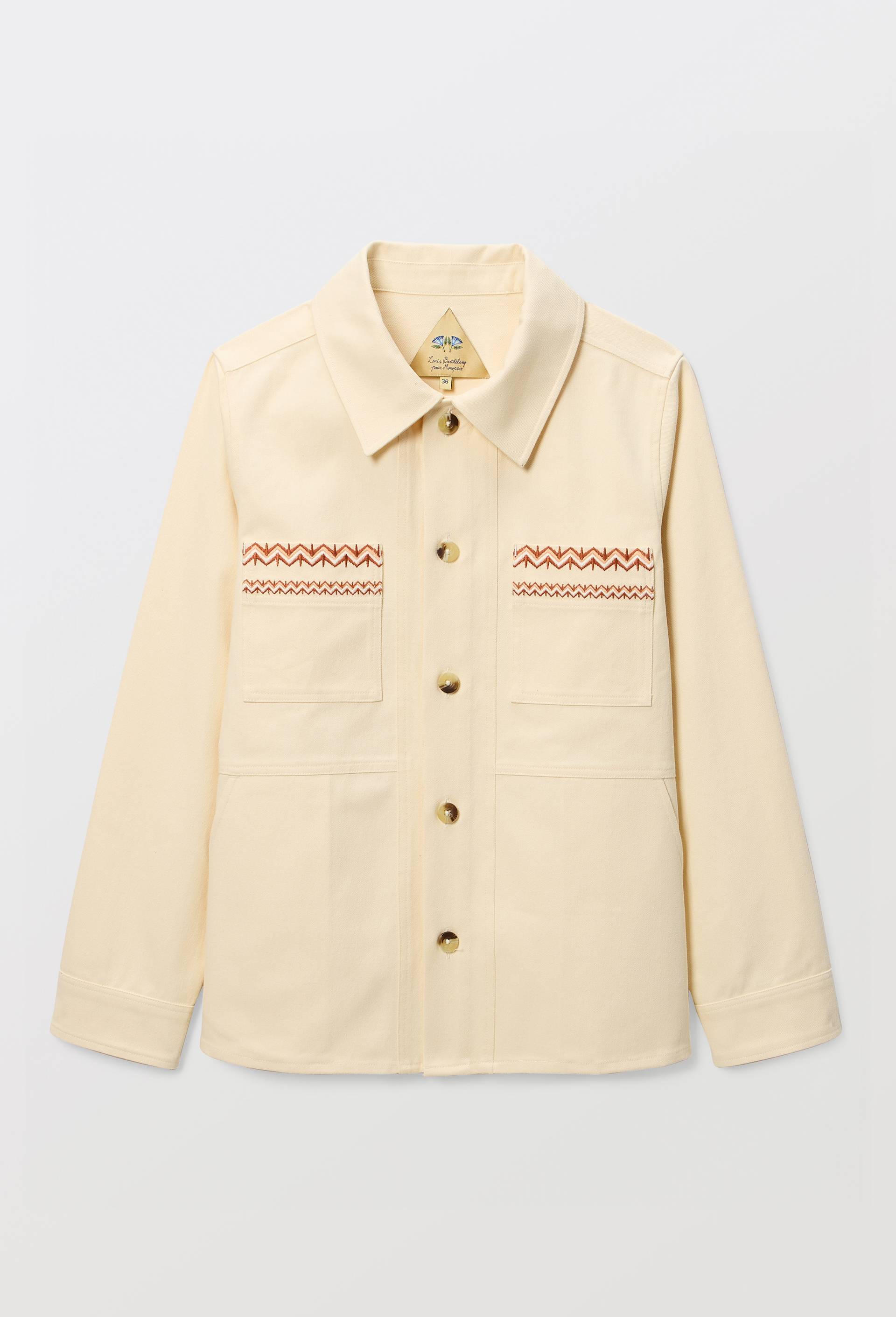 Veste brod&eacute;e en coton BIO GOTS  - LOUIS BARTHELEMY x MONOPRIX, Ecru, large image number 4.0