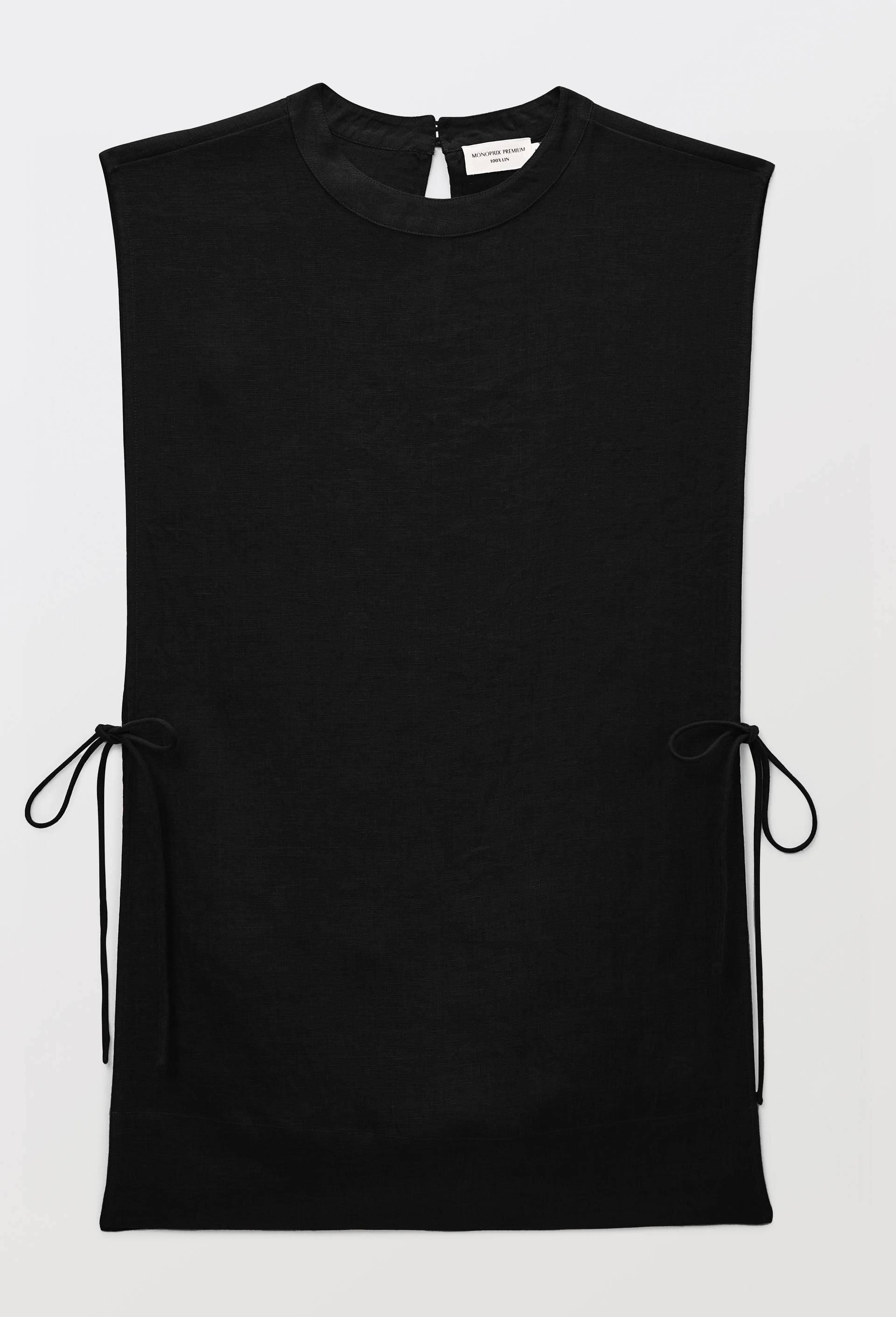 Robe courte sans manches unie en lin, Noir, large image number 2