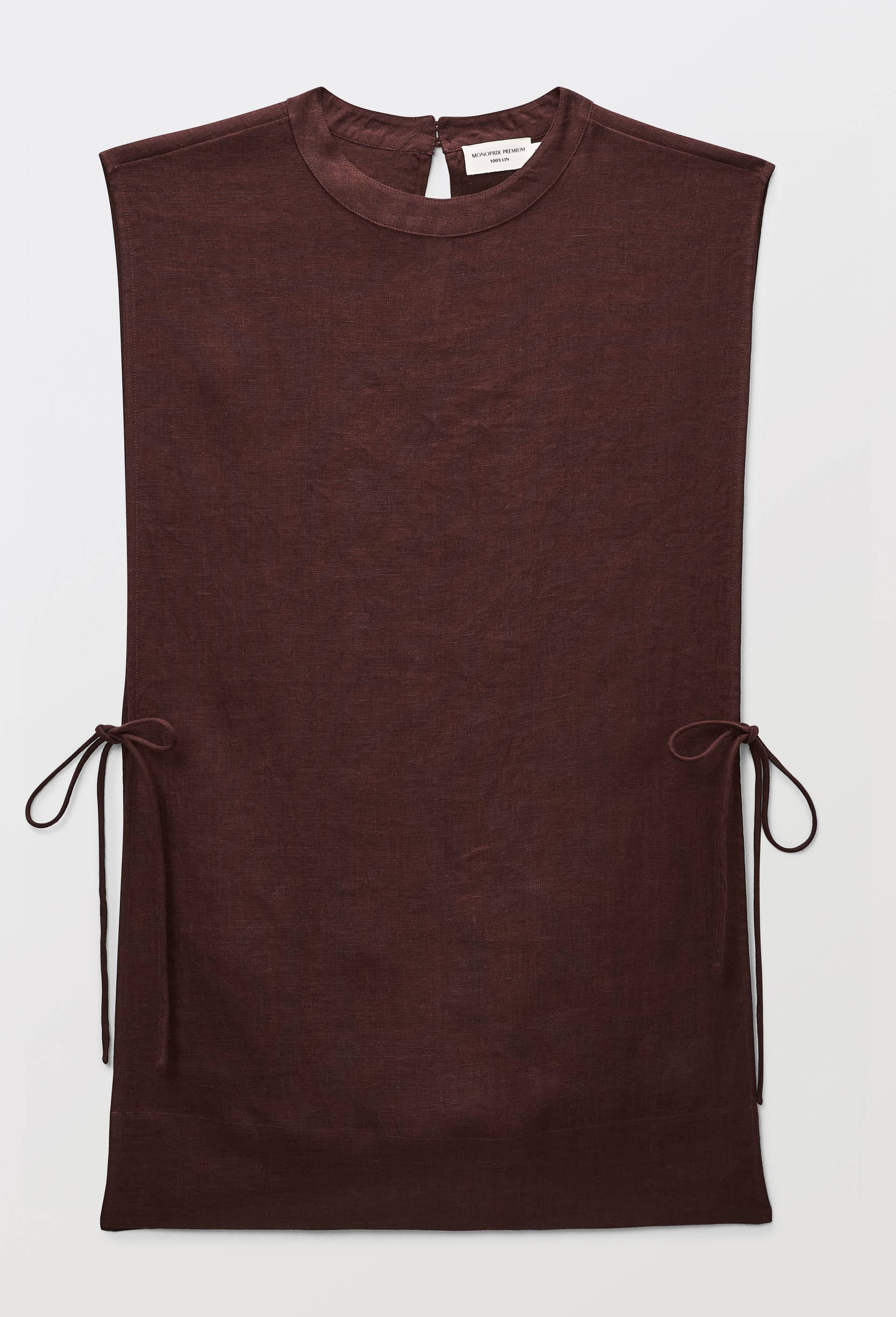 Robe courte sans manches unie en lin, Brun fonc&eacute;, large image number 4.0