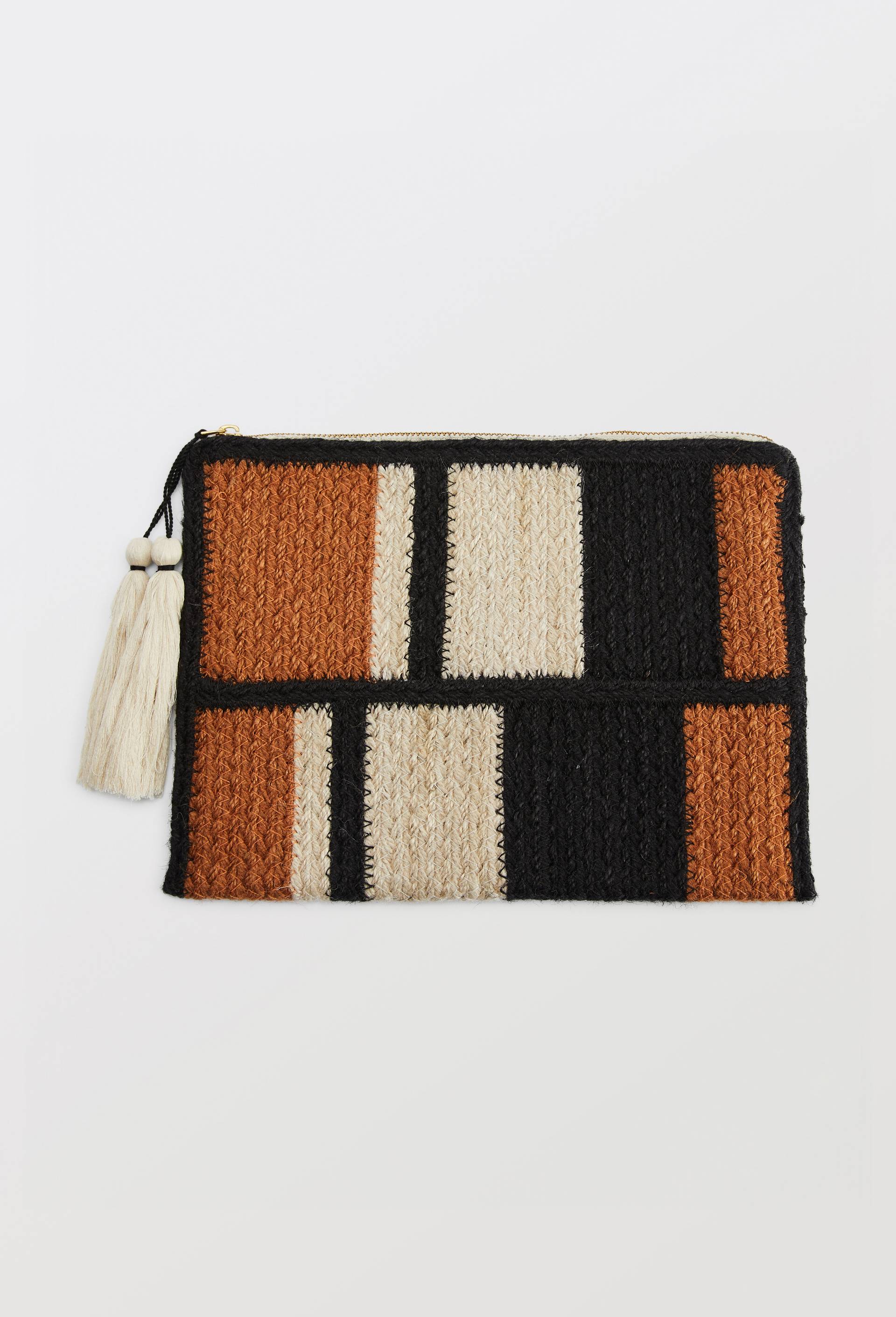 Pochette en jute tricolore, Noir, large image number 0