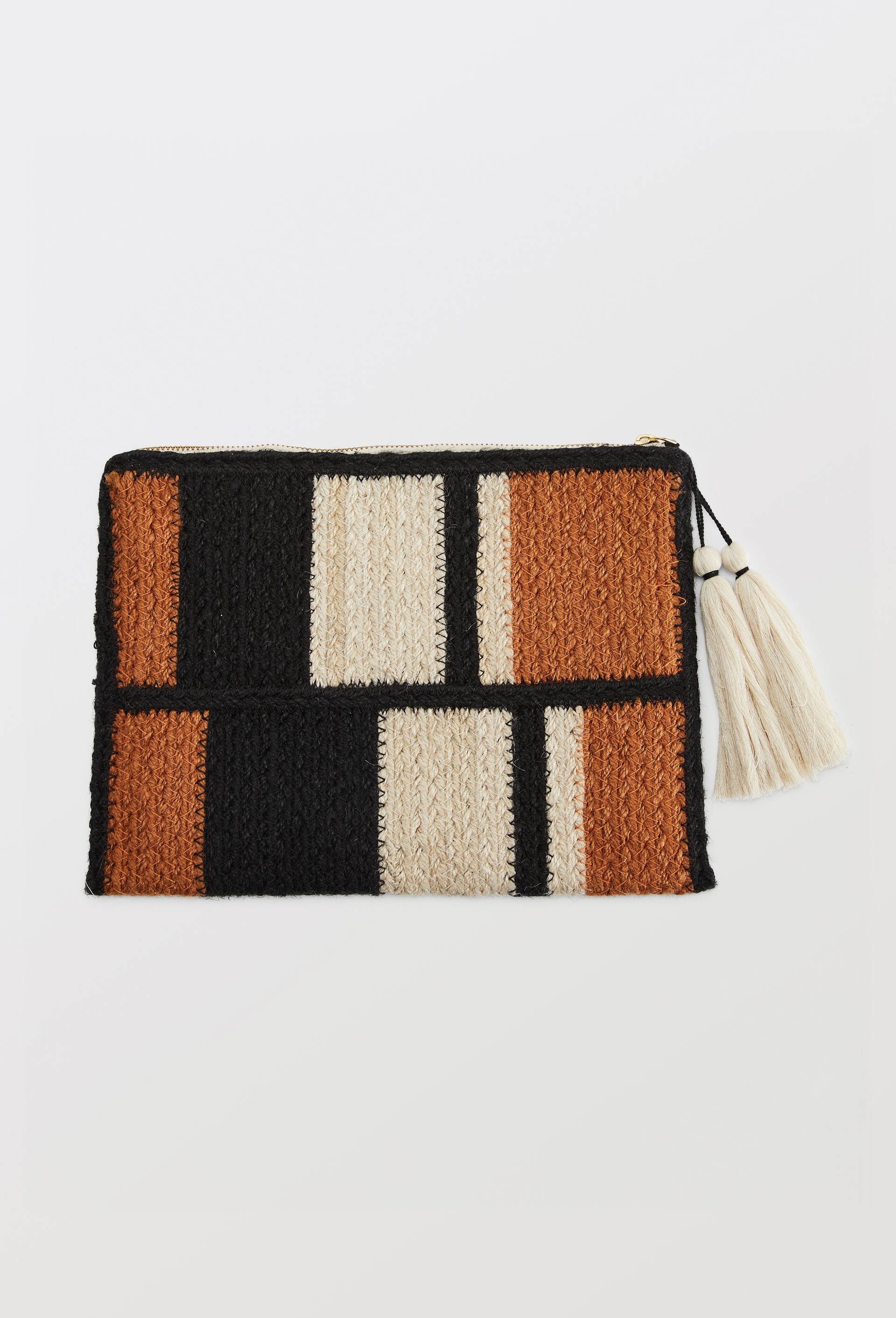 Pochette en jute tricolore, Noir, large image number 1