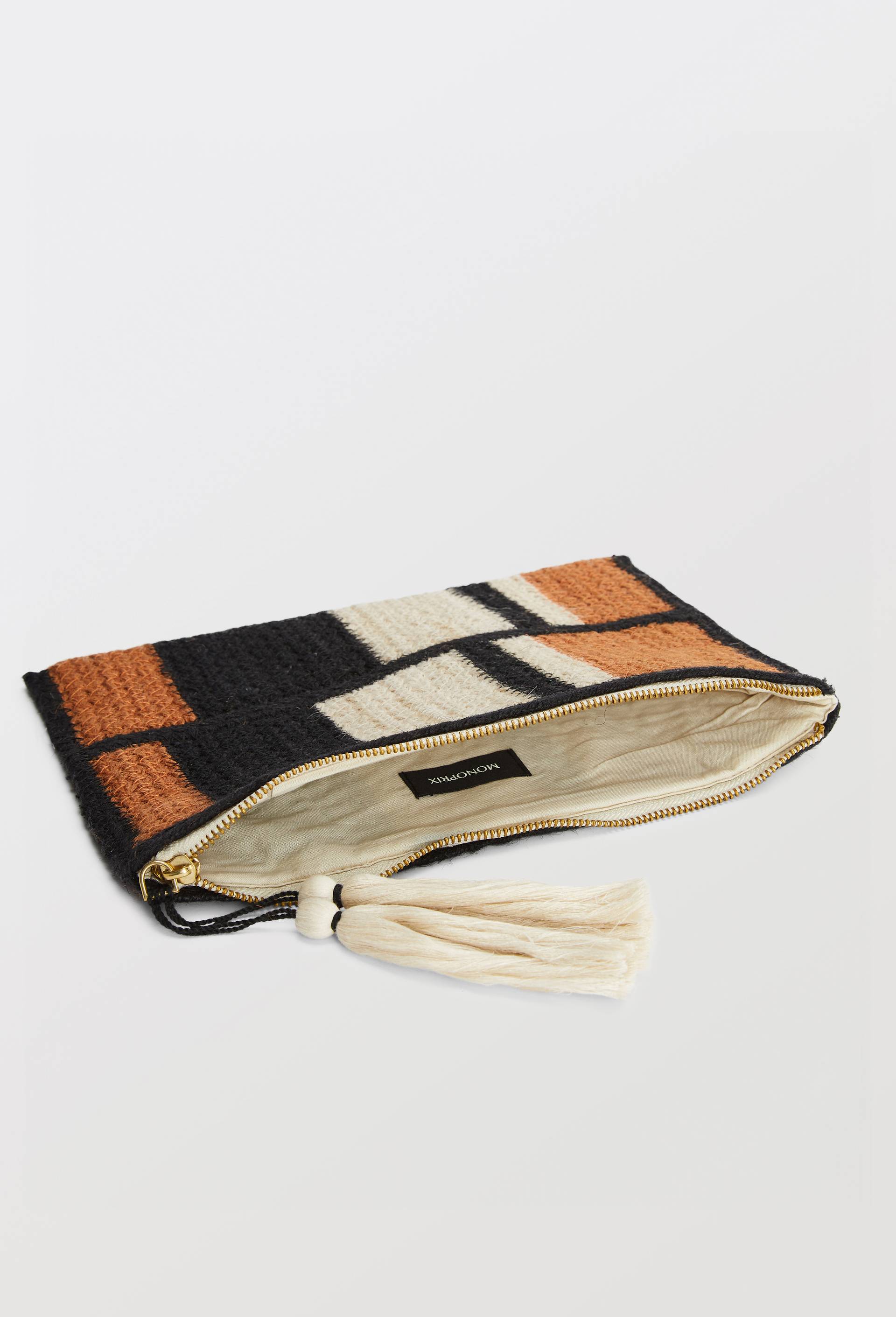 Pochette en jute tricolore, Noir, large image number 2.0