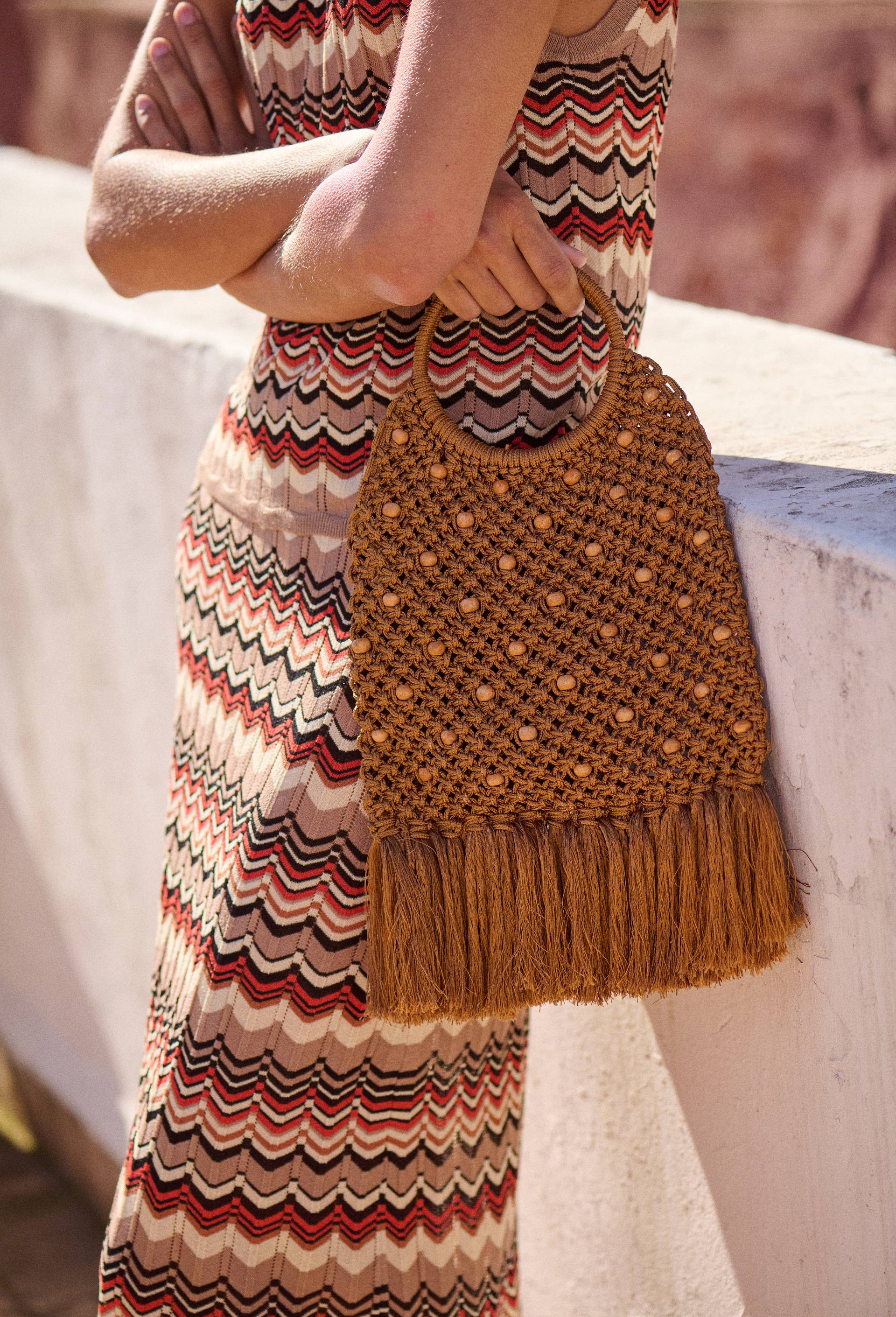 Sac en crochet &agrave; perles, Brun clair, large image number 0.0
