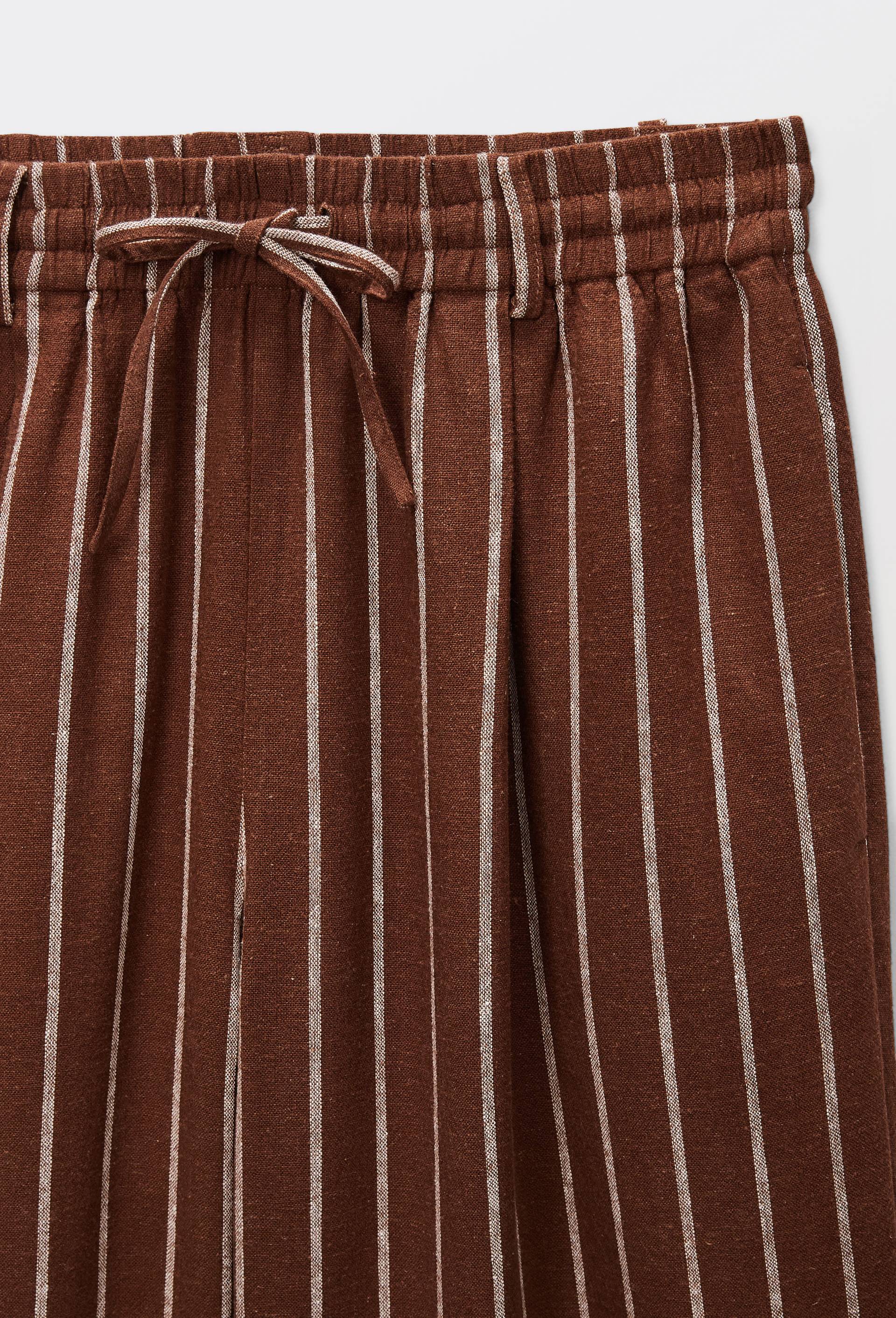 Pantalon large ray&eacute; contenant du lin, Brun fonc&eacute;, large image number 5