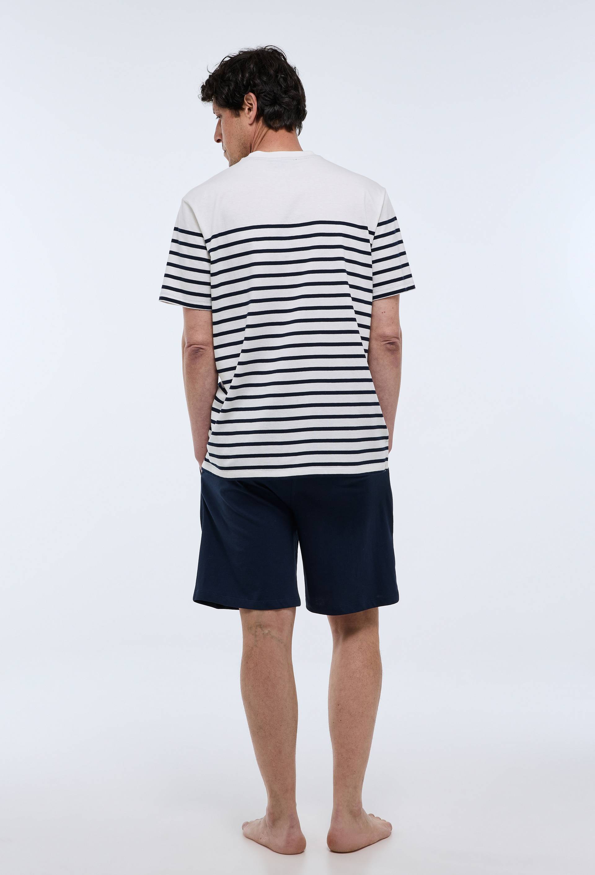 Pyjama t-shirt manches courtes col rond et short en jersey de coton BIO GOTS, Bleu fonc&eacute;, large image number 2