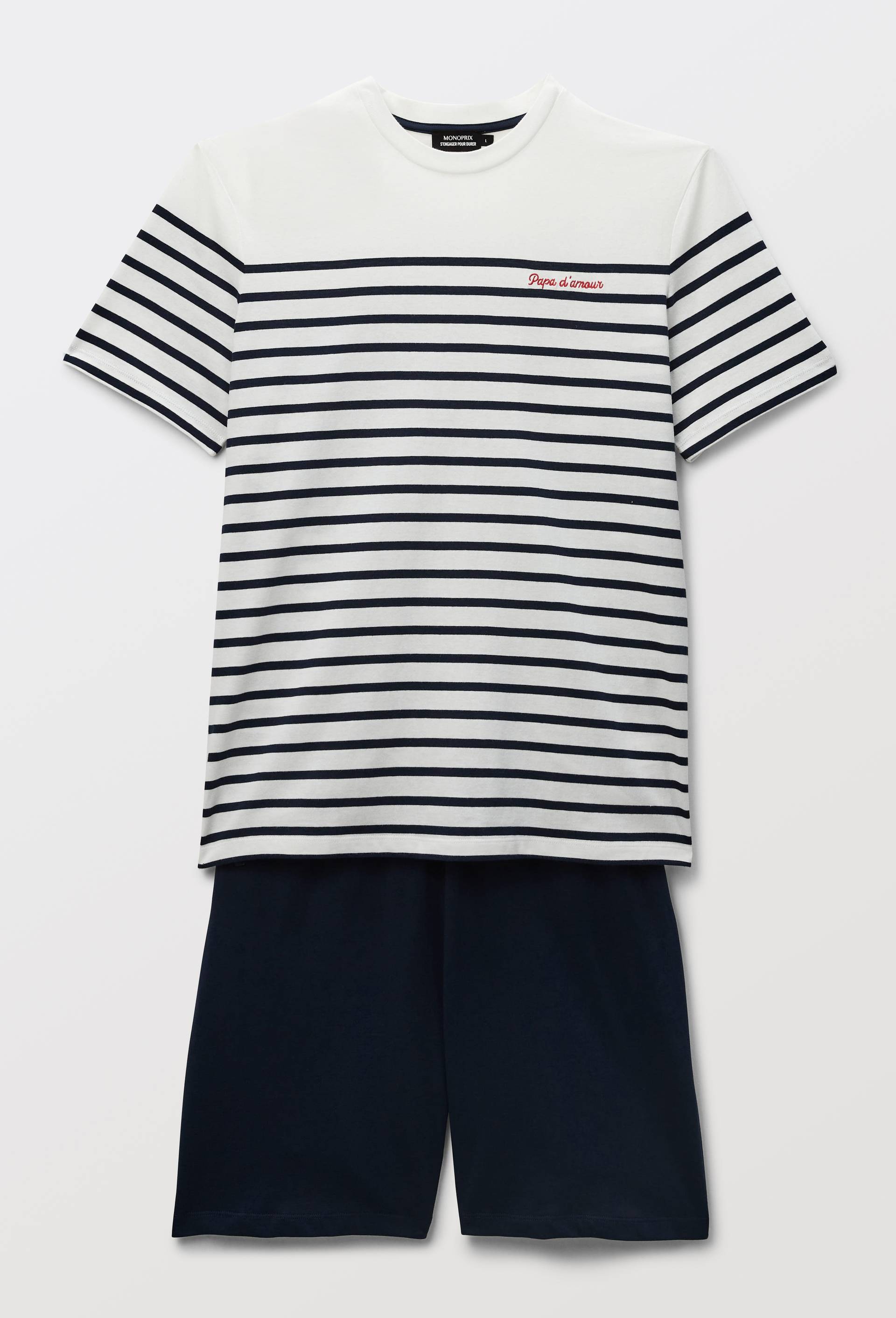 Pyjama t-shirt manches courtes col rond et short en jersey de coton BIO GOTS, Bleu fonc&eacute;, large image number 3