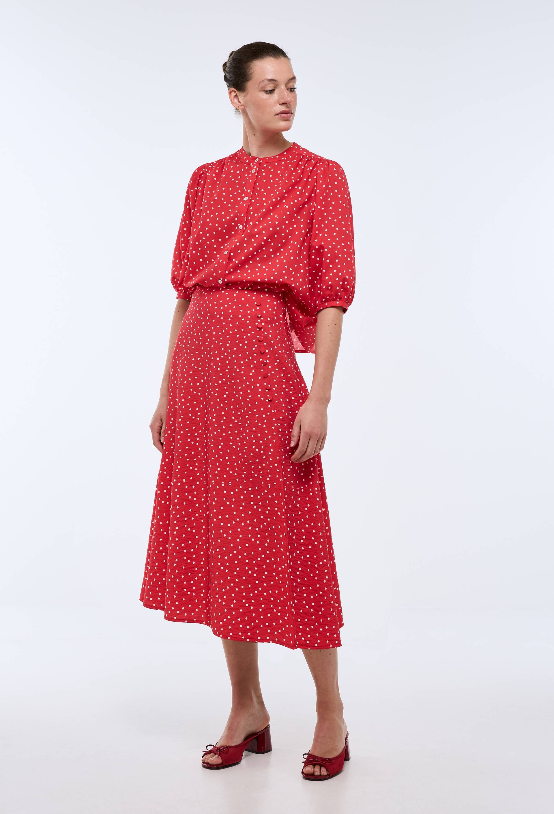 Jupe midi imprim&eacute;e, Rouge, large image number 0.0