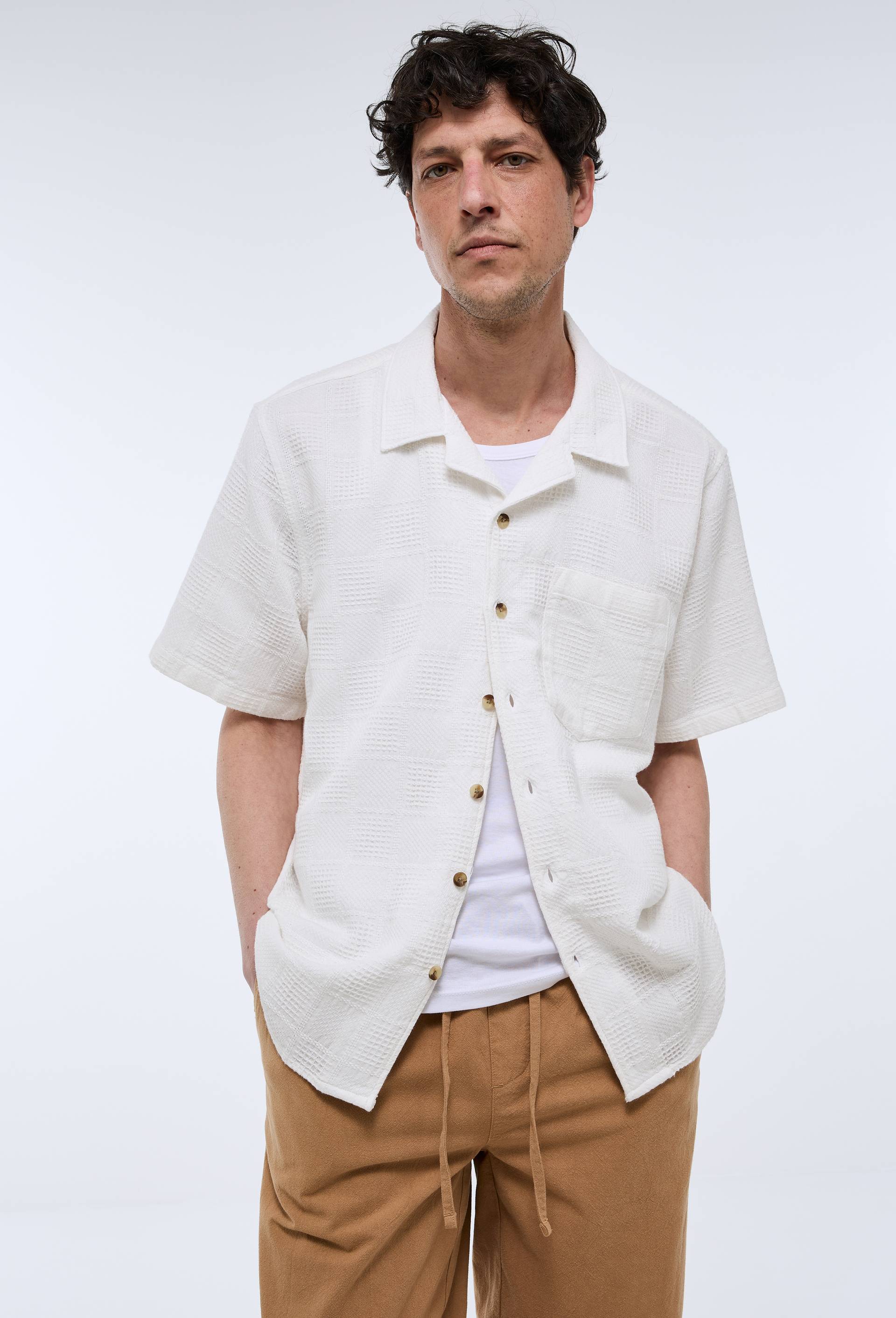 Chemise manches courtes en coton, Ecru, large image number 1
