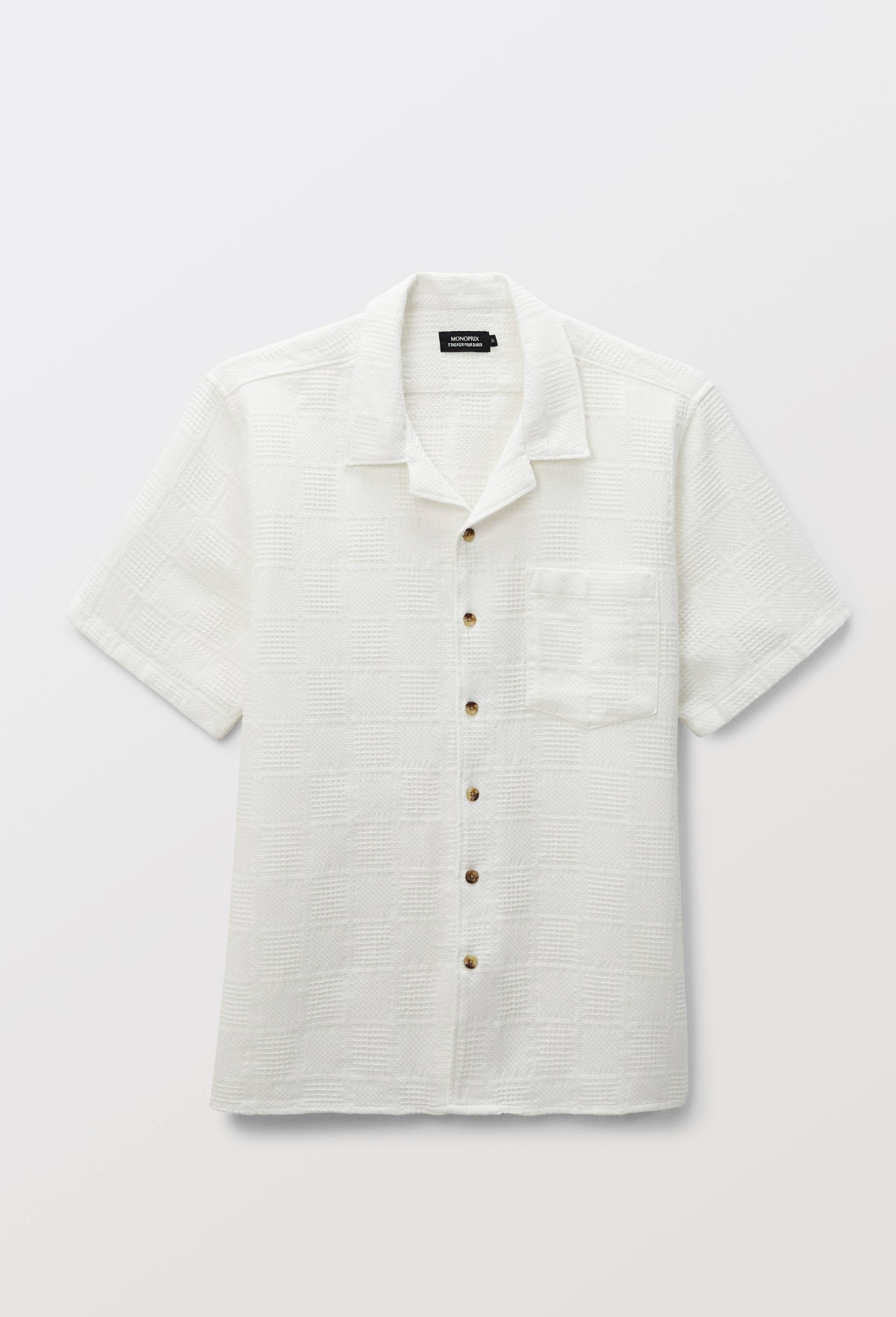Chemise manches courtes en coton, Ecru, large image number 4.0