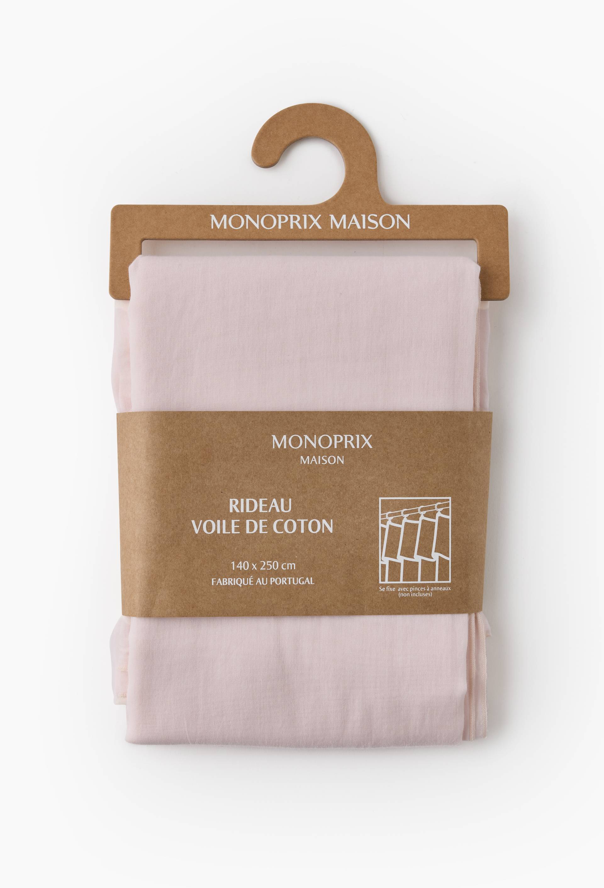 Rideau voile de coton uni, 100% coton, finition bourdon, 140x250 cm, Rose clair, large image number 5
