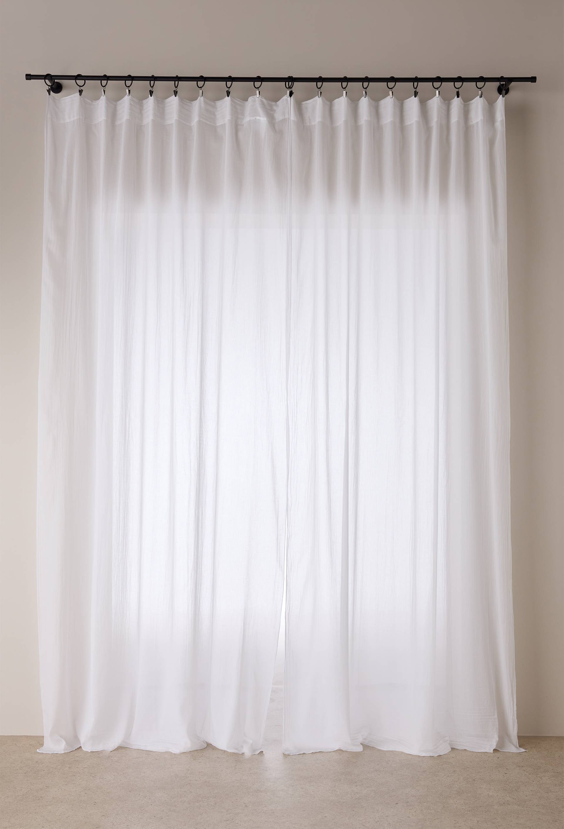 Rideau voile de coton uni, 100% coton, finition bourdon, 140x250 cm, Blanc, large image number 1