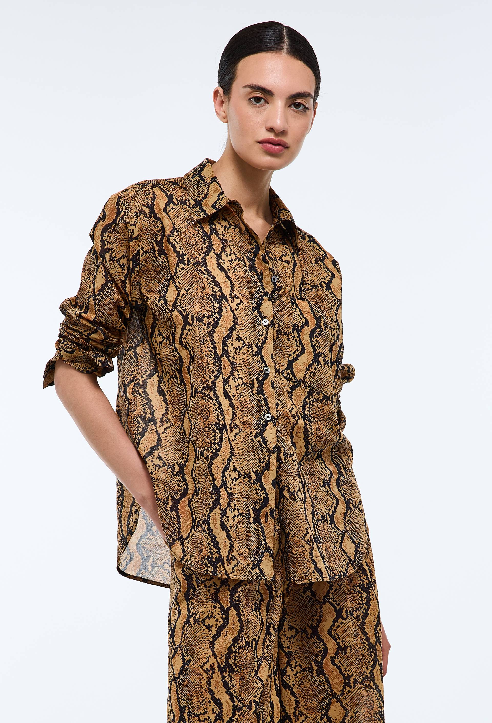 Chemise manches longues imprim&eacute;e en coton BIO GOTS, Brun clair, large image number 1.0