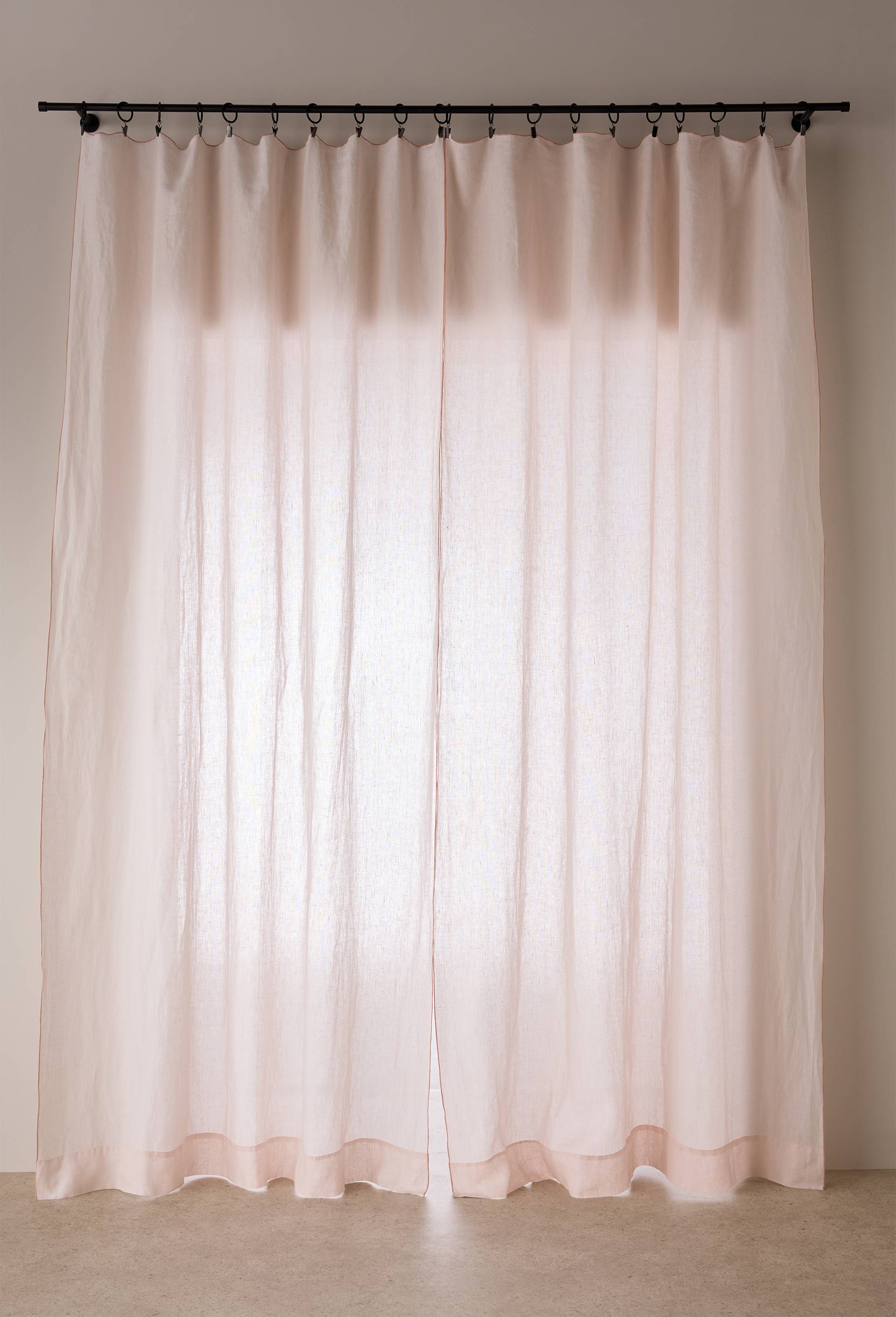 Rideau uni, 100% lin, finition bourdon, 140x250 cm, Rose clair, large image number 1.0